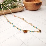 Crescent Moon Jewelry of the Sierras Bead Crochet Necklace - Turquoise & Cream - 28"