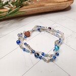 Blu Moon Jewelry Bead Crochet Double Bracelet - Blue & White - 8"