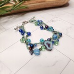 Crescent Moon Jewelry of the Sierras Bead Crochet Double Bracelet - Turquoise & Blues + Heart - 8"