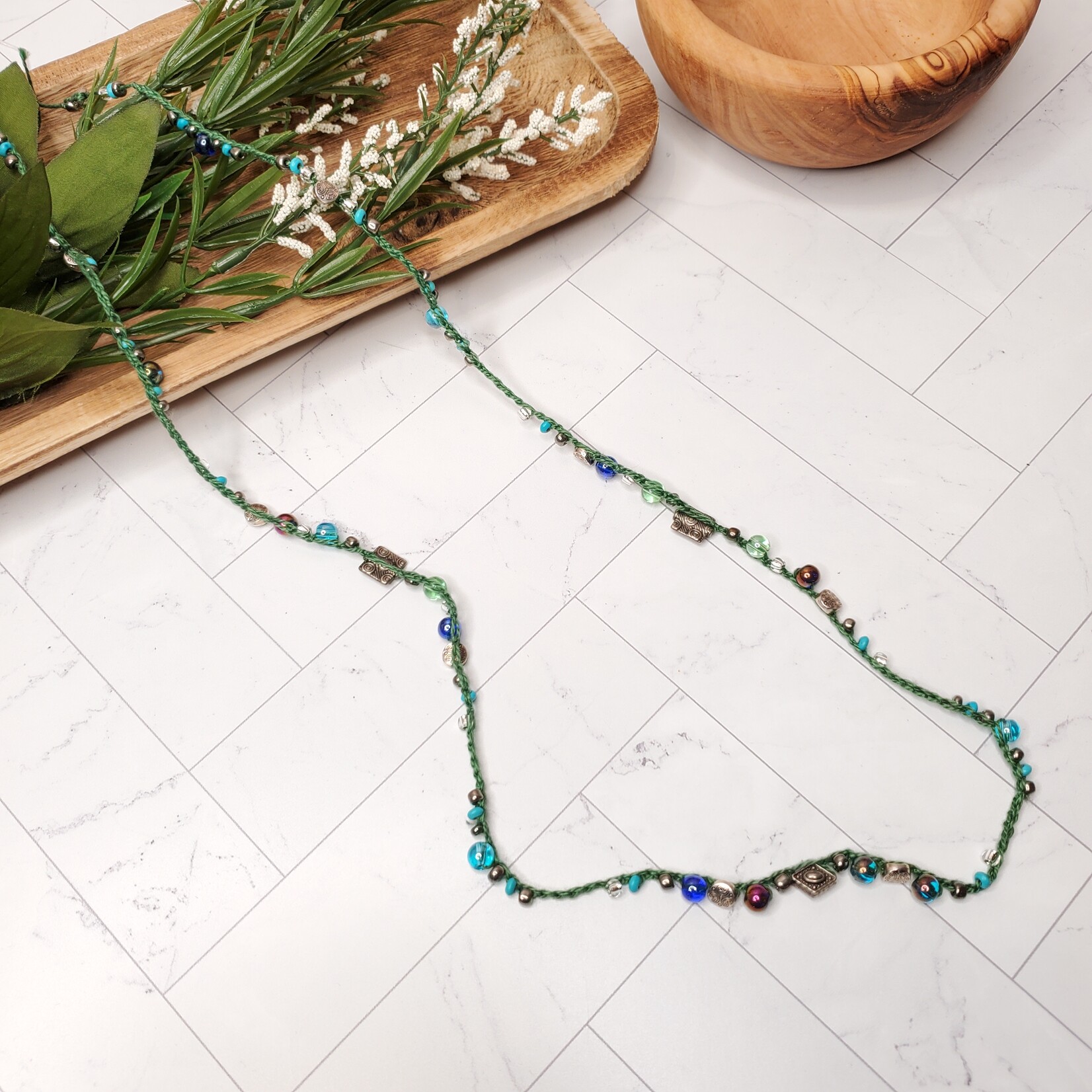 Blu Moon Jewelry Bead Crochet Hat Band - Green & Multi-colored - 36"