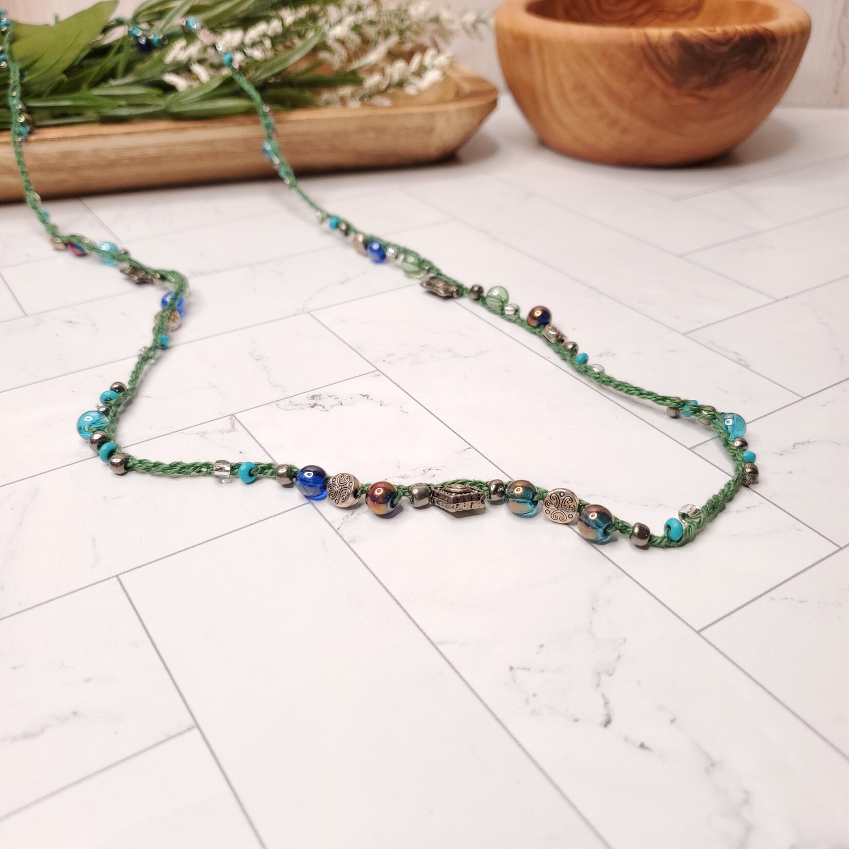 Blu Moon Jewelry Bead Crochet Hat Band - Green & Multi-colored - 36"