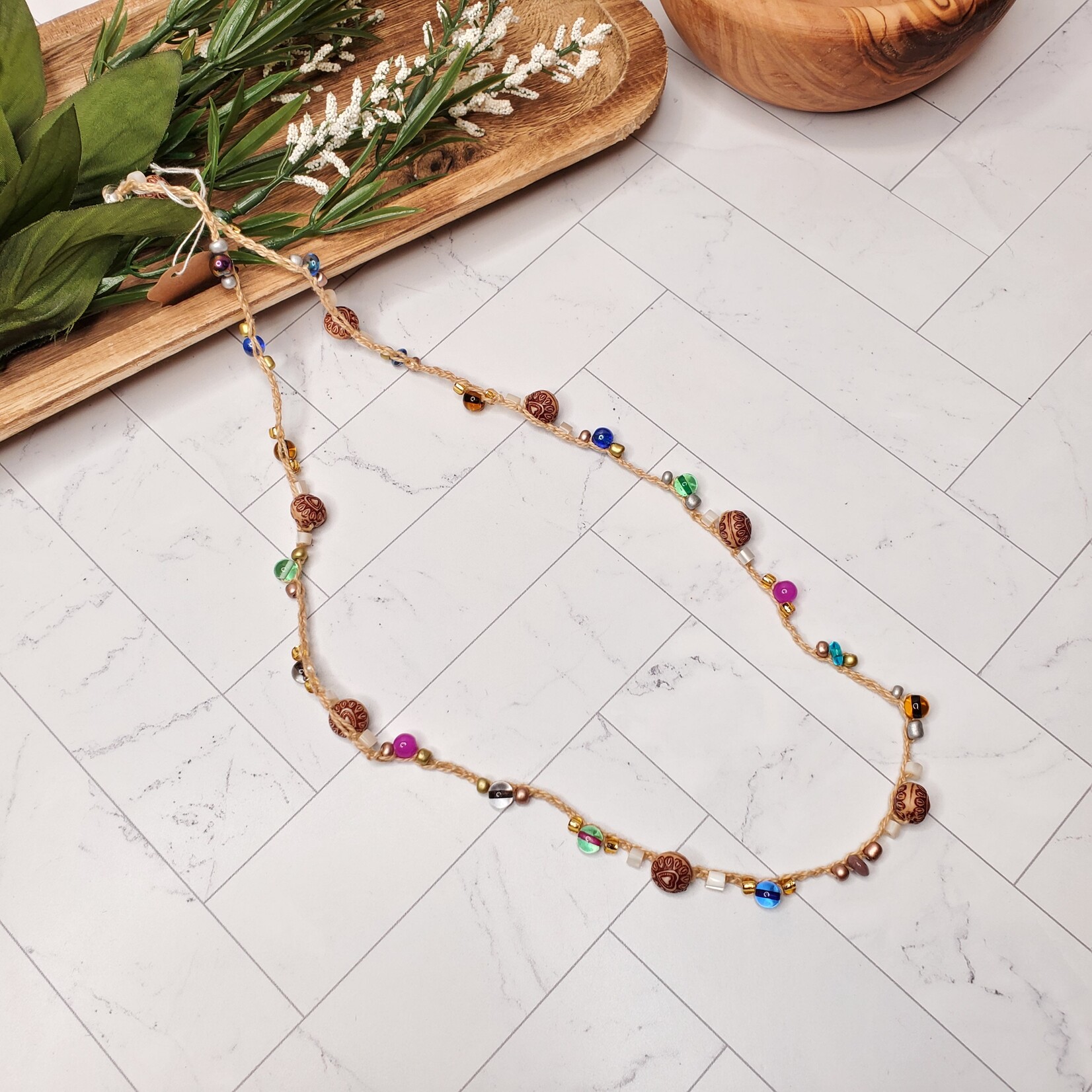 Blu Moon Jewelry Bead Crochet Hat Band - Tan & Multi-colored - 28"