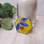 Glass By Lovely Lisa Stained Glass - Mini Hexagon w/ Bee & Leaves - Yellow