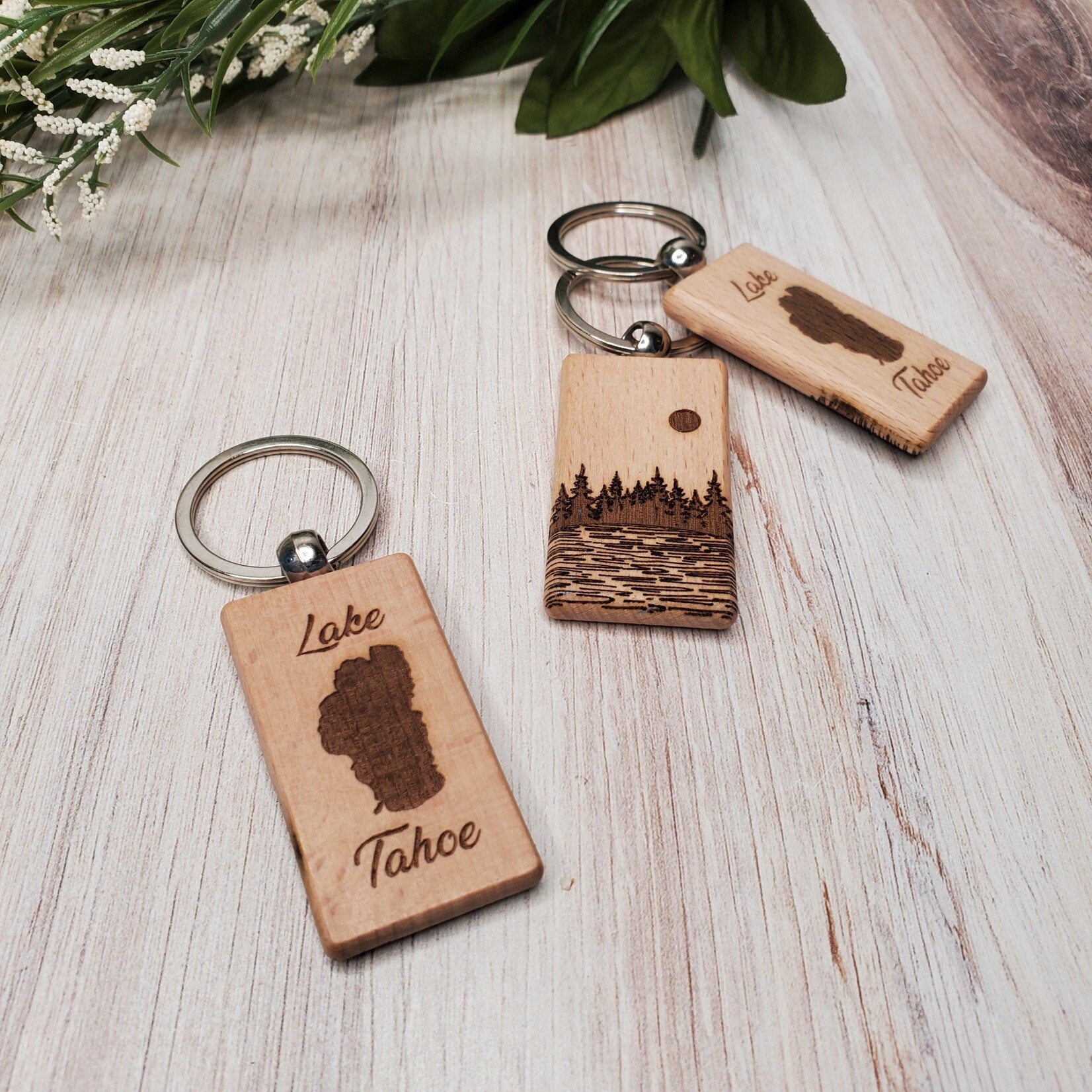 Logan Greenwood Lake Tahoe Keychain - trees & lake on back