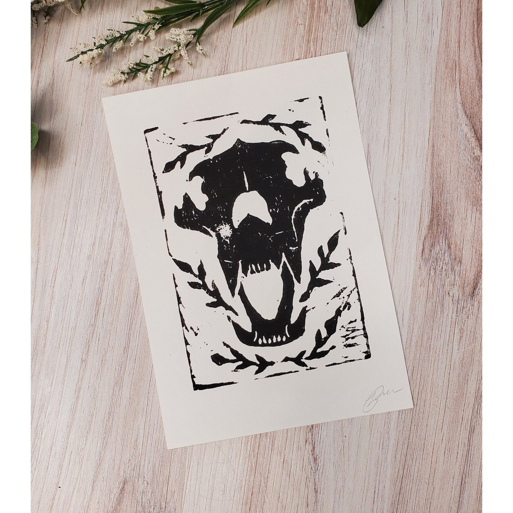 3 Crows Designs Skull Print - Lino Block