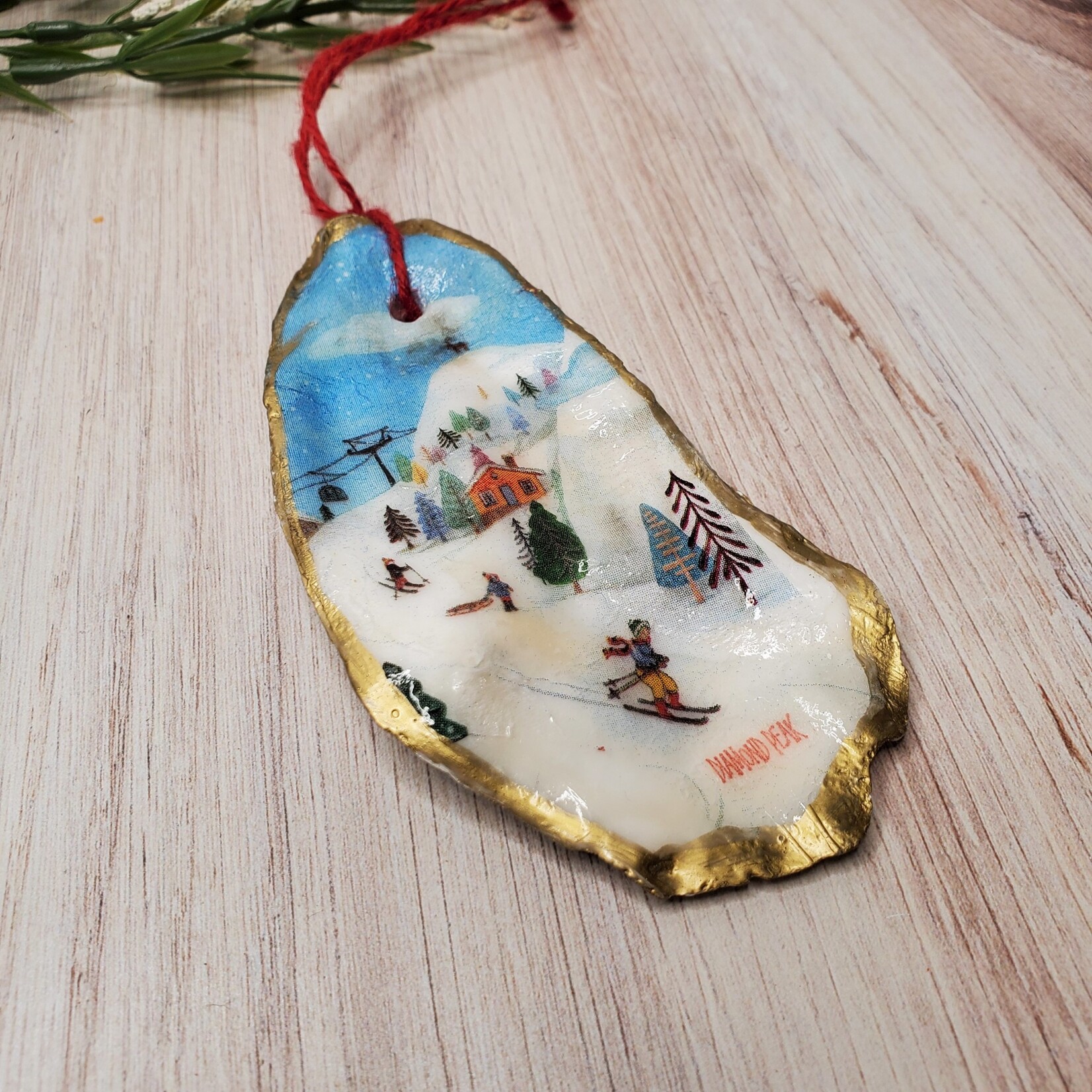 Sue Pemberton Oyster Shell Ski Ornament- Smalls