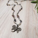 Blu Moon Jewelry Bead Crocheted Necklace - Silver Steampunk Winged Bug - Silver, Lavender, & Copper - #403