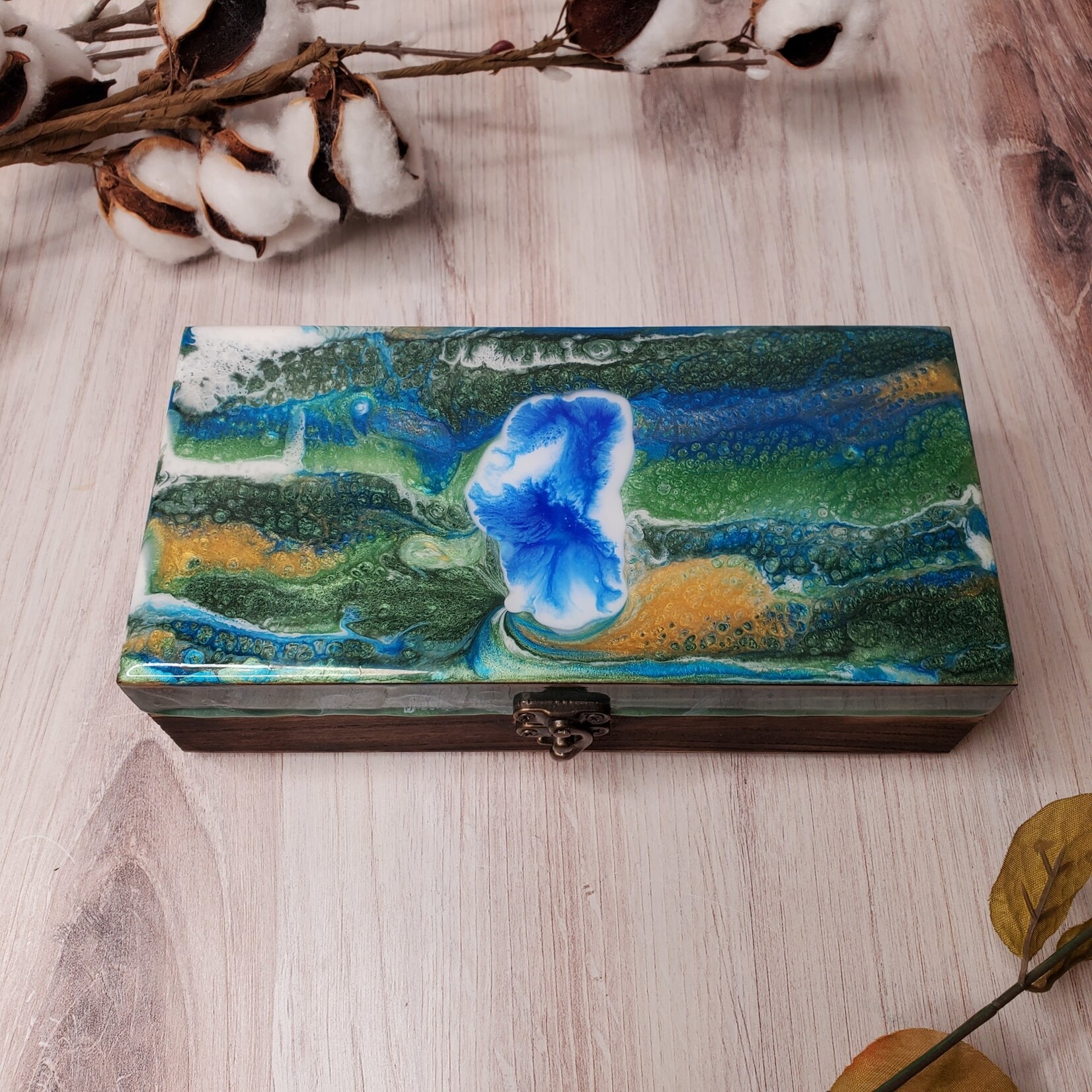 Donna Kotey Resin & Wood Box - Lake Tahoe Inlay - B12