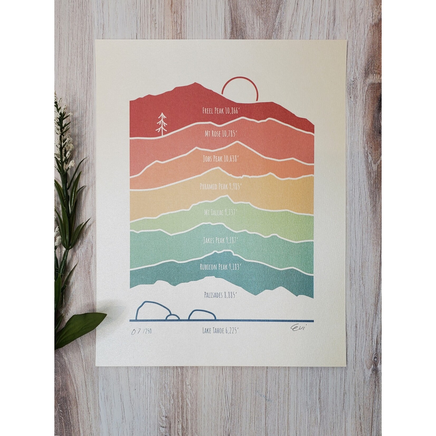 Evi Studio "Tahoe Mountains" - Rainbow Print - Pearl Linen Paper