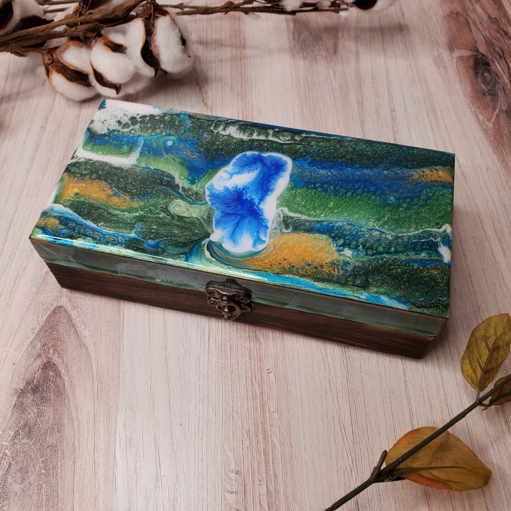 Donna Kotey Resin & Wood Box - Lake Tahoe Inlay - B12