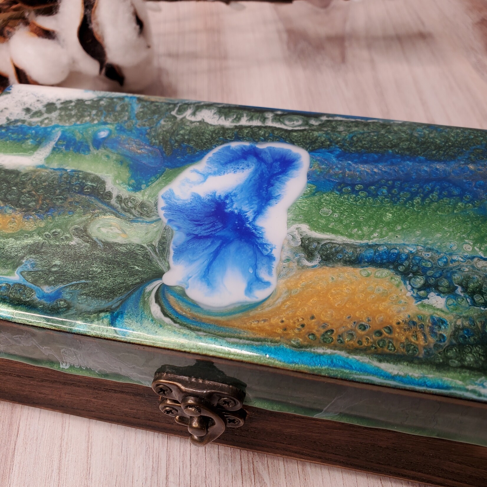 Donna Kotey Resin & Wood Box - Lake Tahoe Inlay - B12