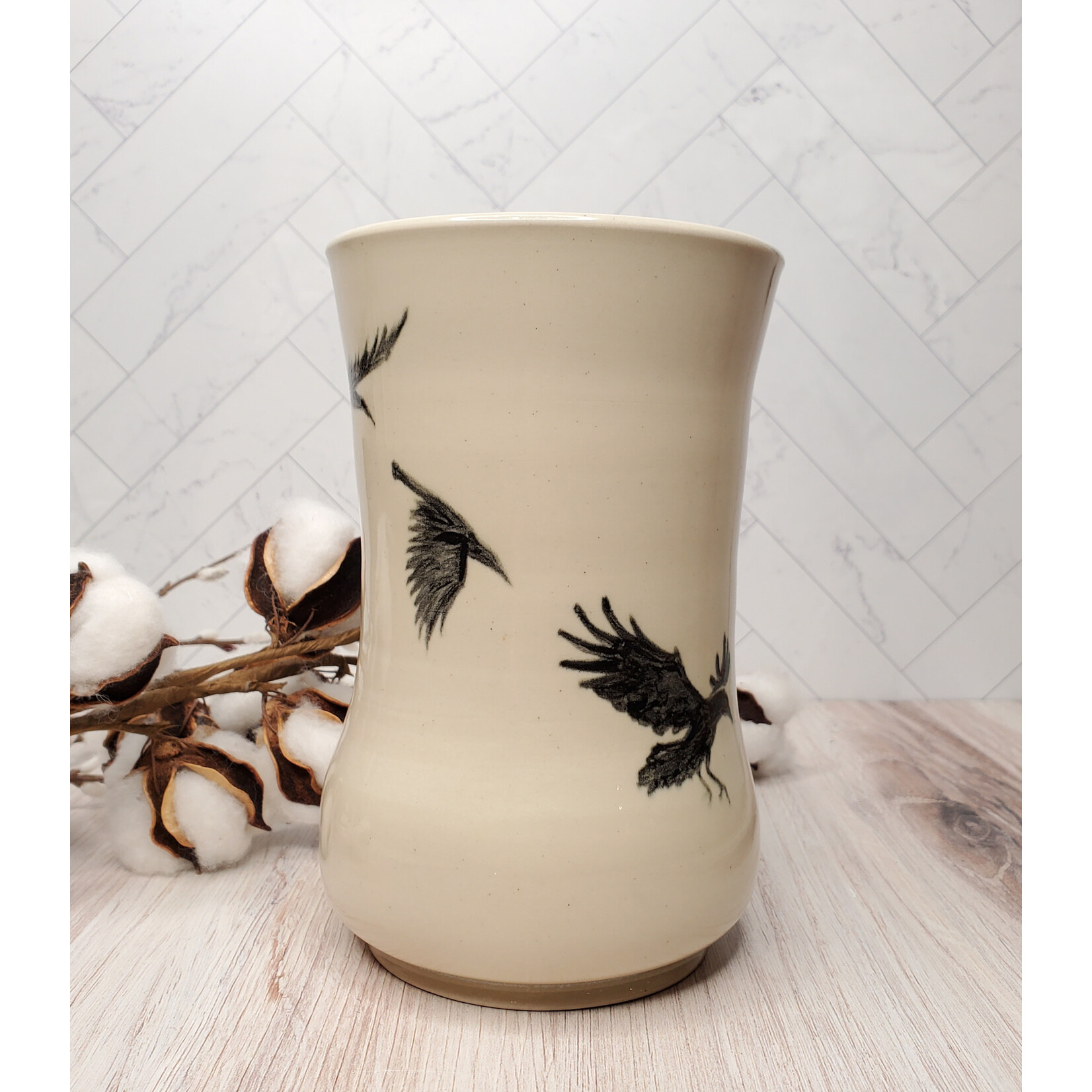 Elaine Randall "Taking Flight" - vase with flying crows