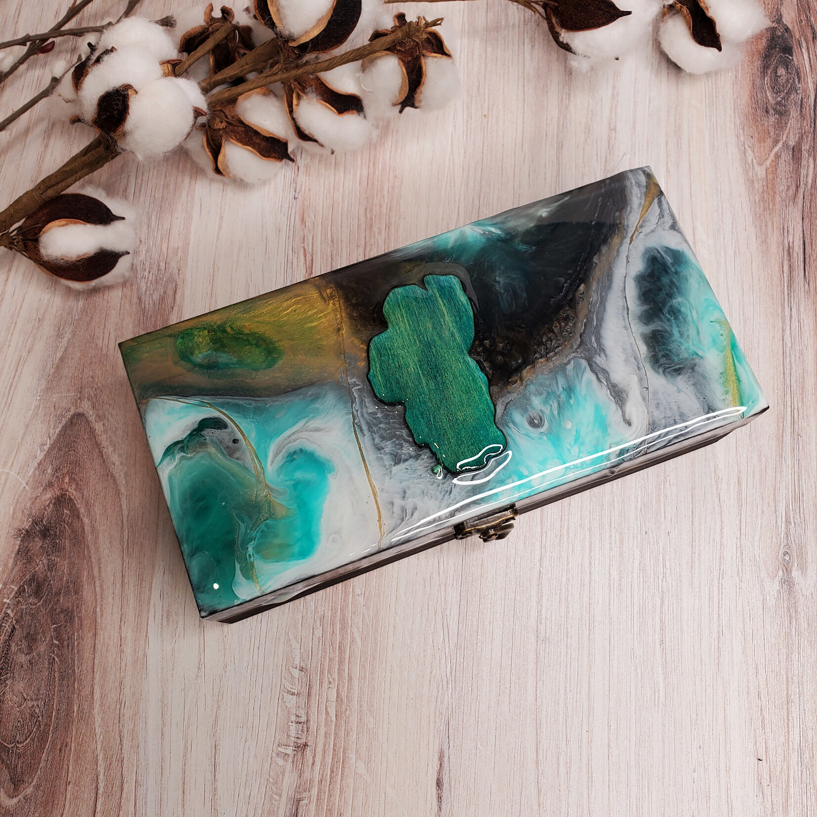 Donna Kotey Resin & Wood Box - Lake Tahoe  - B31