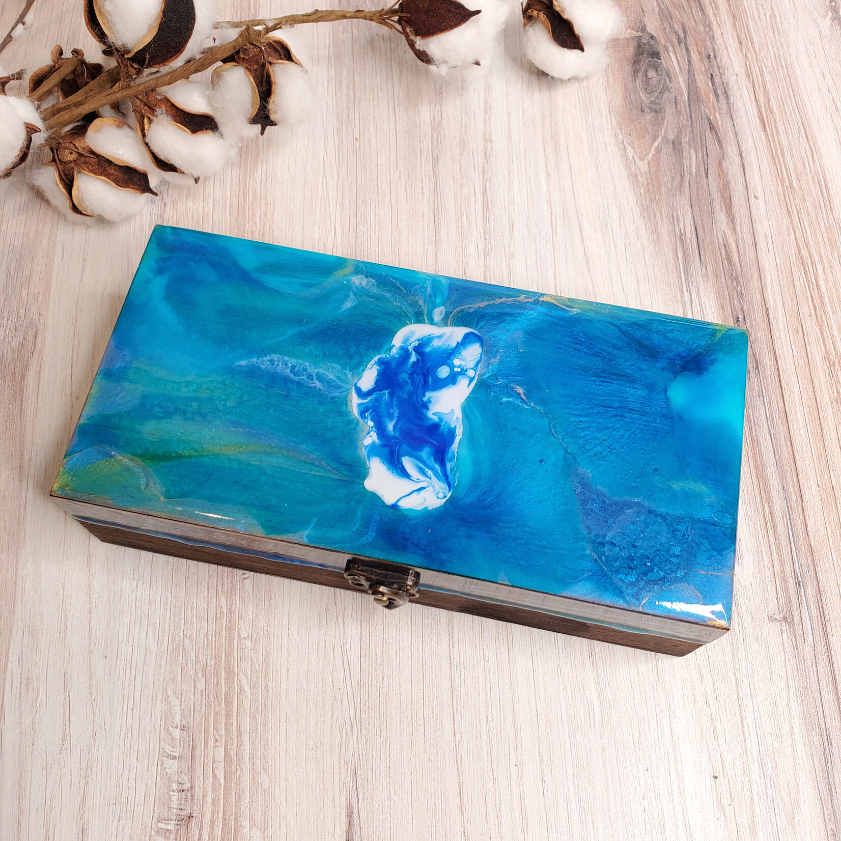 Donna Kotey Resin & Wood Box - Lake Tahoe inlay  - B8
