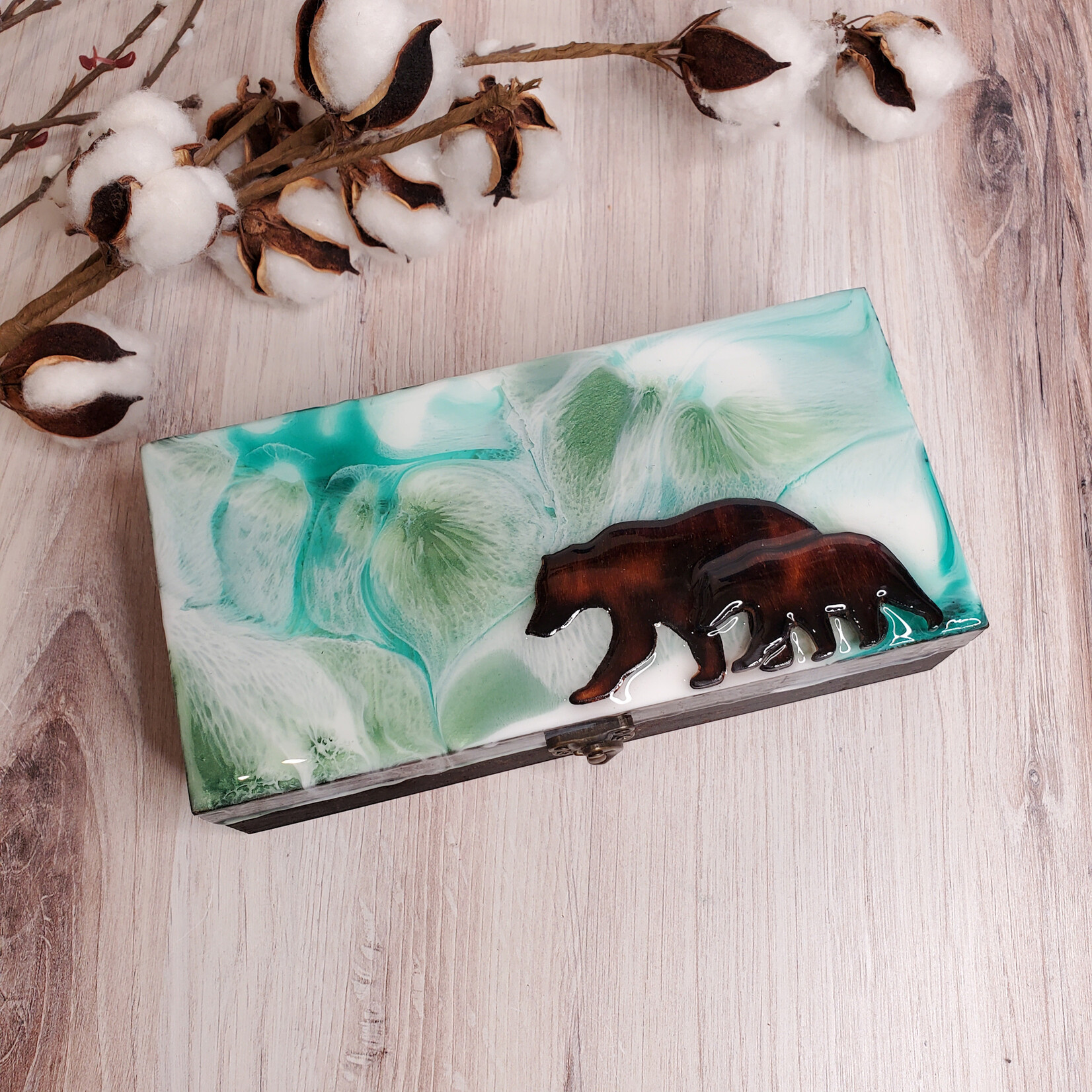 Donna Kotey Resin & Wood Box - Mama Bear & Cub  - B38