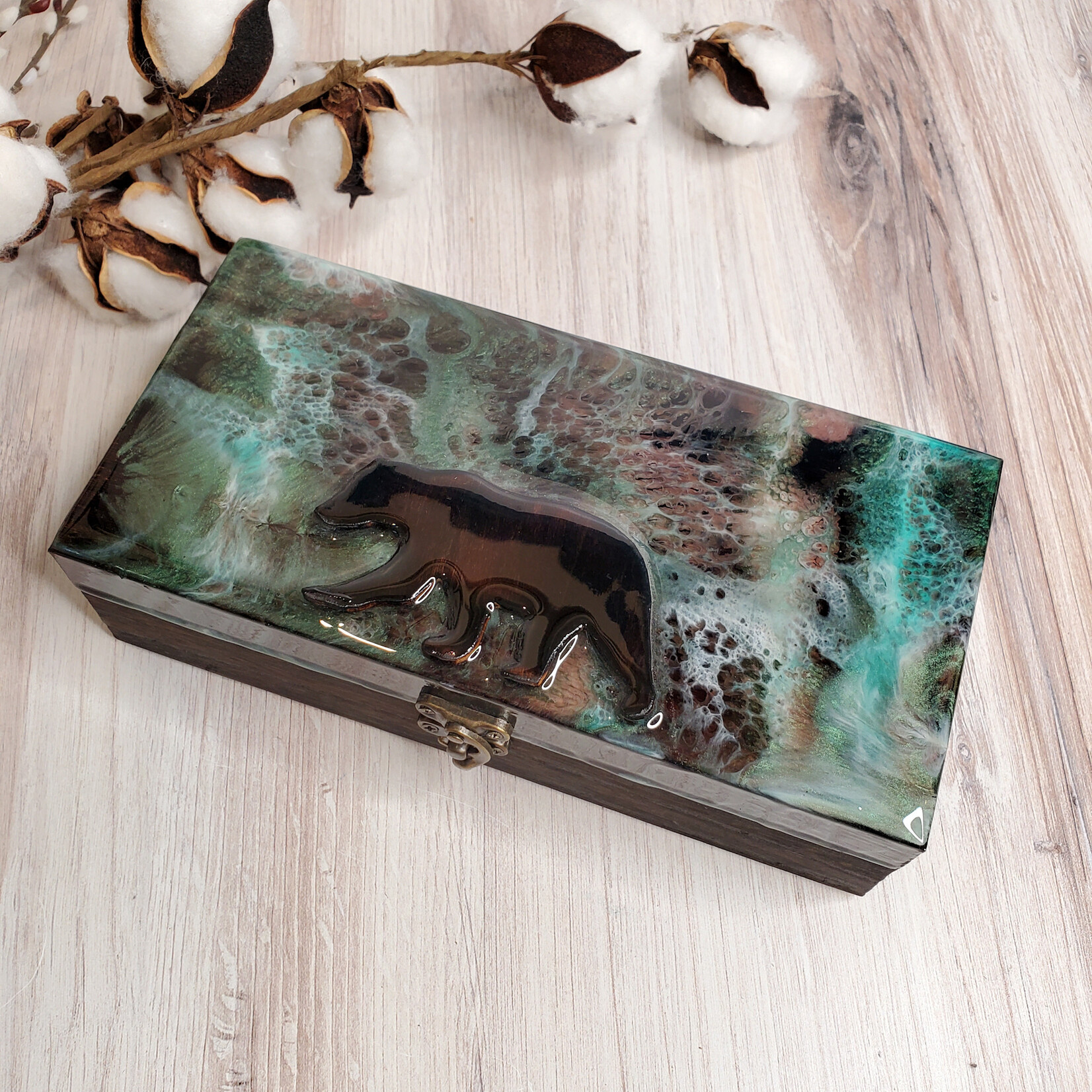 Donna Kotey Resin & Wood Box - Bear  - B37