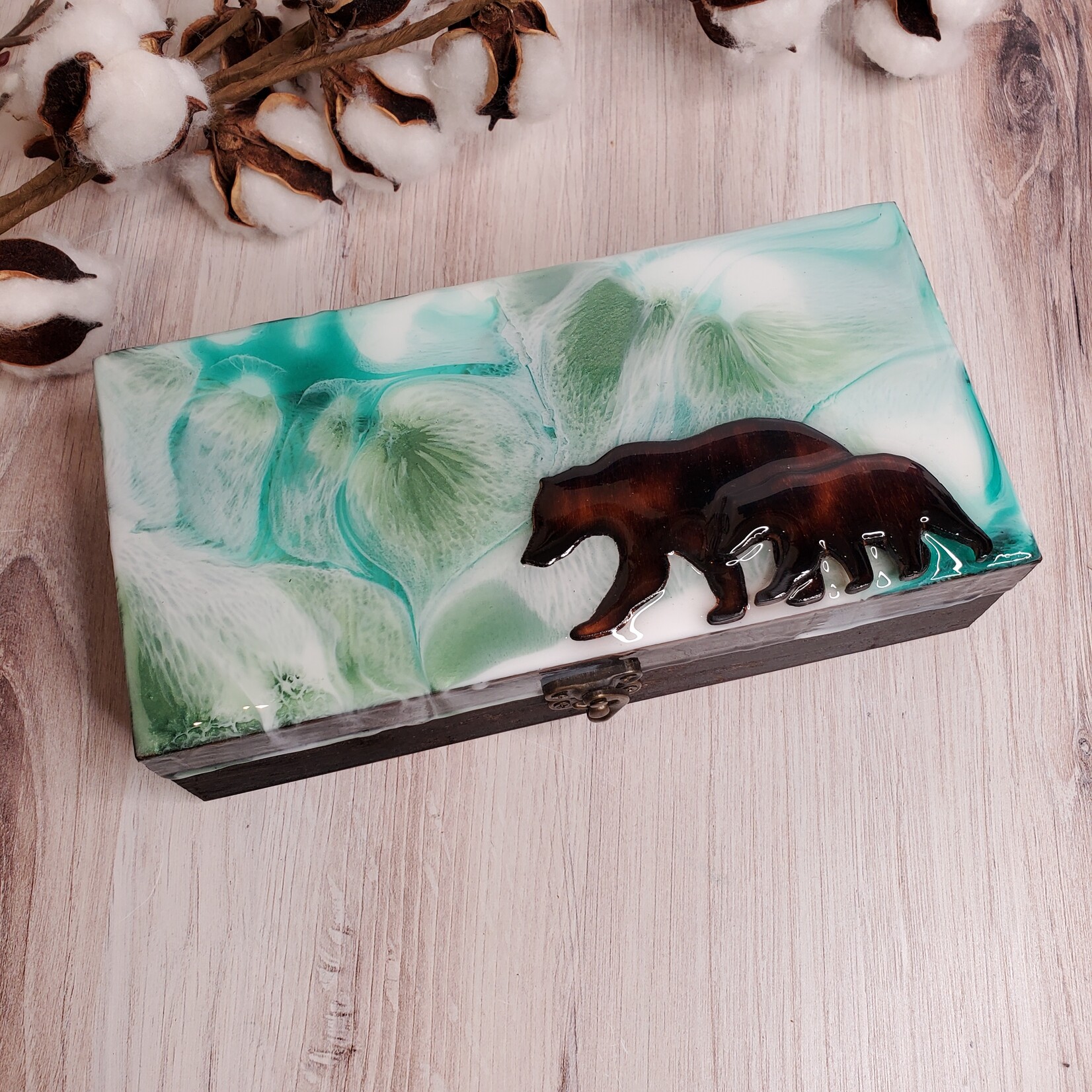 Donna Kotey Resin & Wood Box - Mama Bear & Cub  - B38