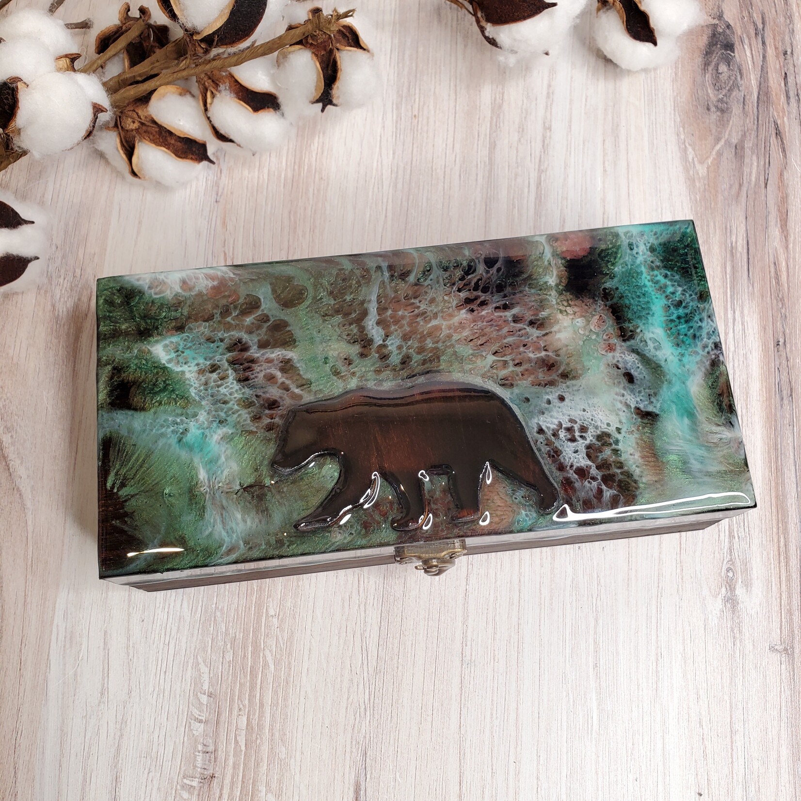 Donna Kotey Resin & Wood Box - Bear  - B37