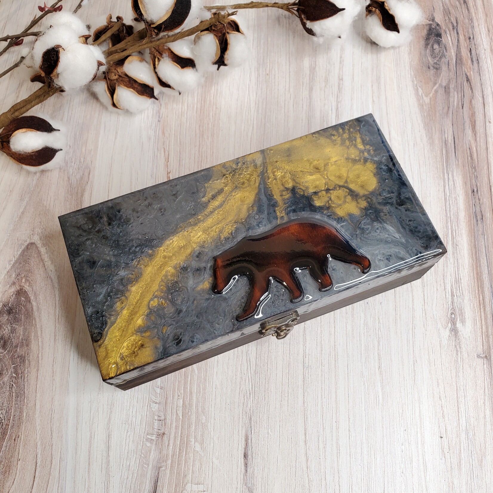 Donna Kotey Resin & Wood Box - Bear  - B35