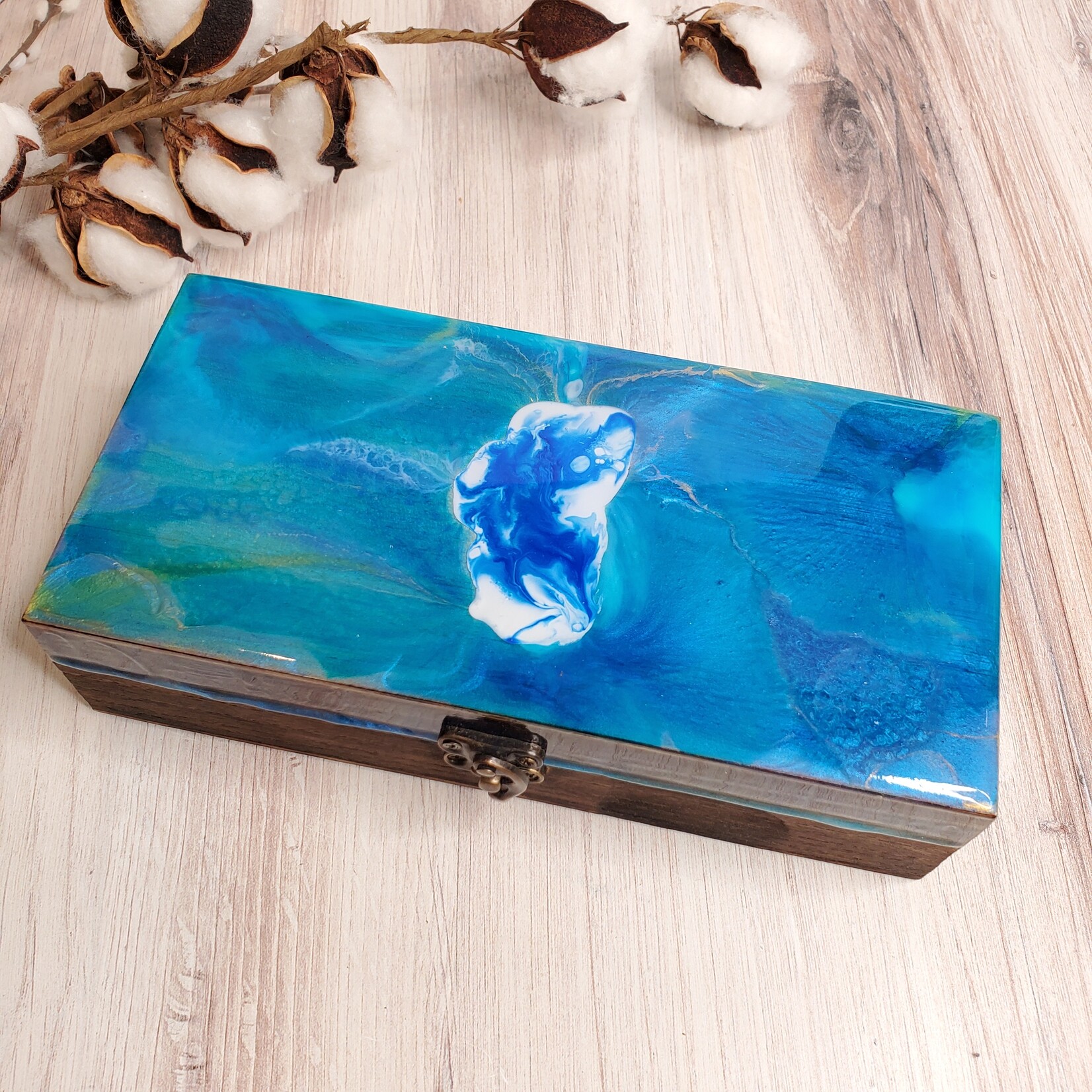 Donna Kotey Resin & Wood Box - Lake Tahoe inlay  - B8