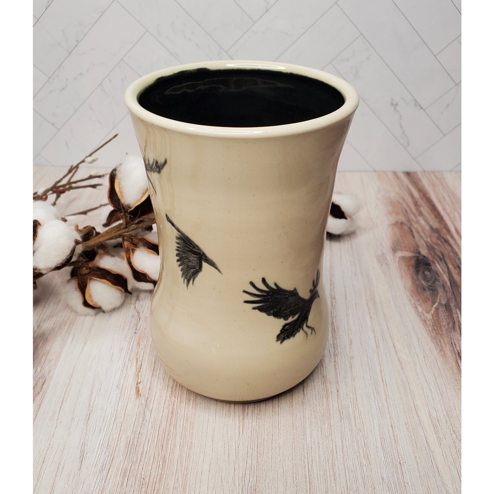 Elaine Randall "Taking Flight" - vase with flying crows