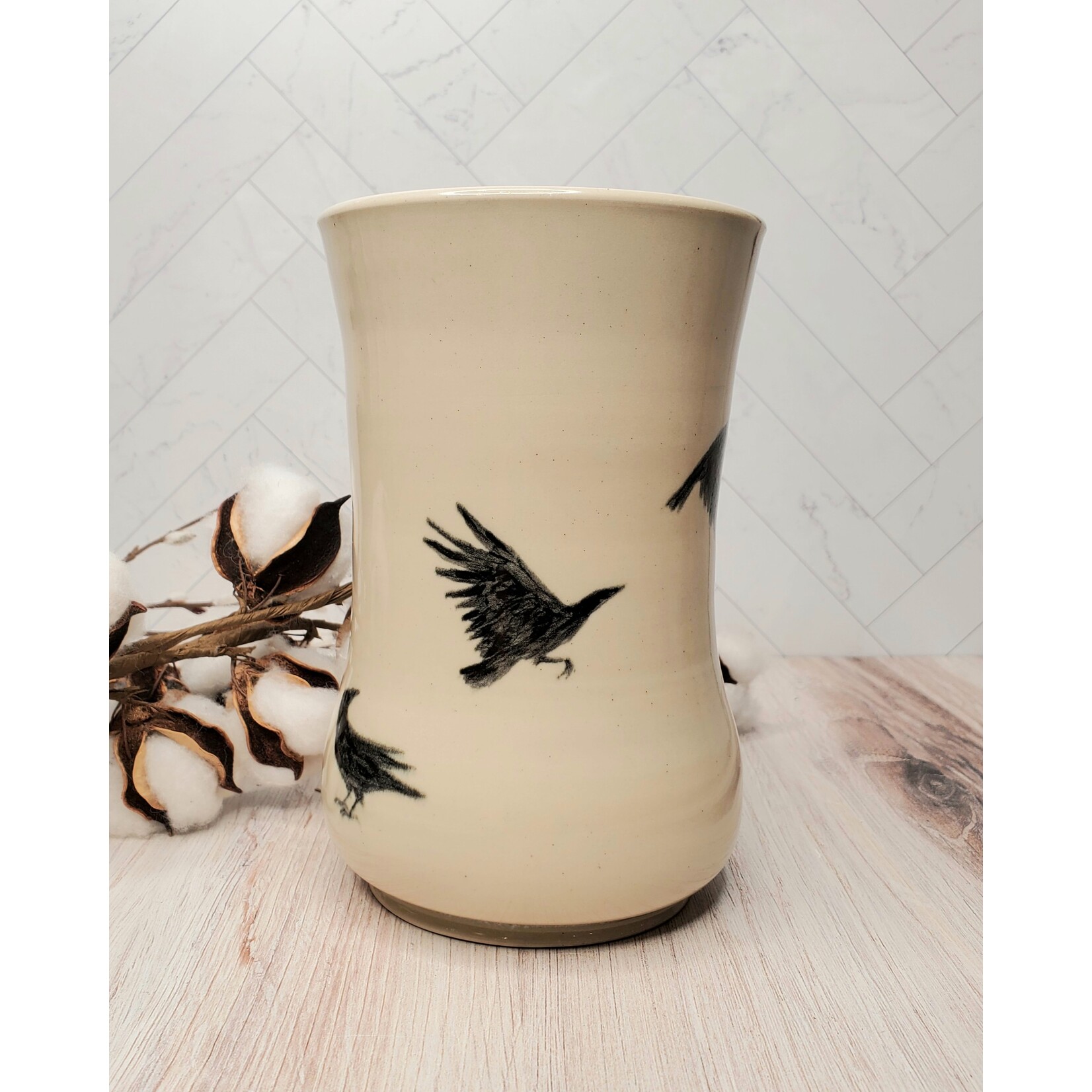 Elaine Randall "Taking Flight" - vase with flying crows
