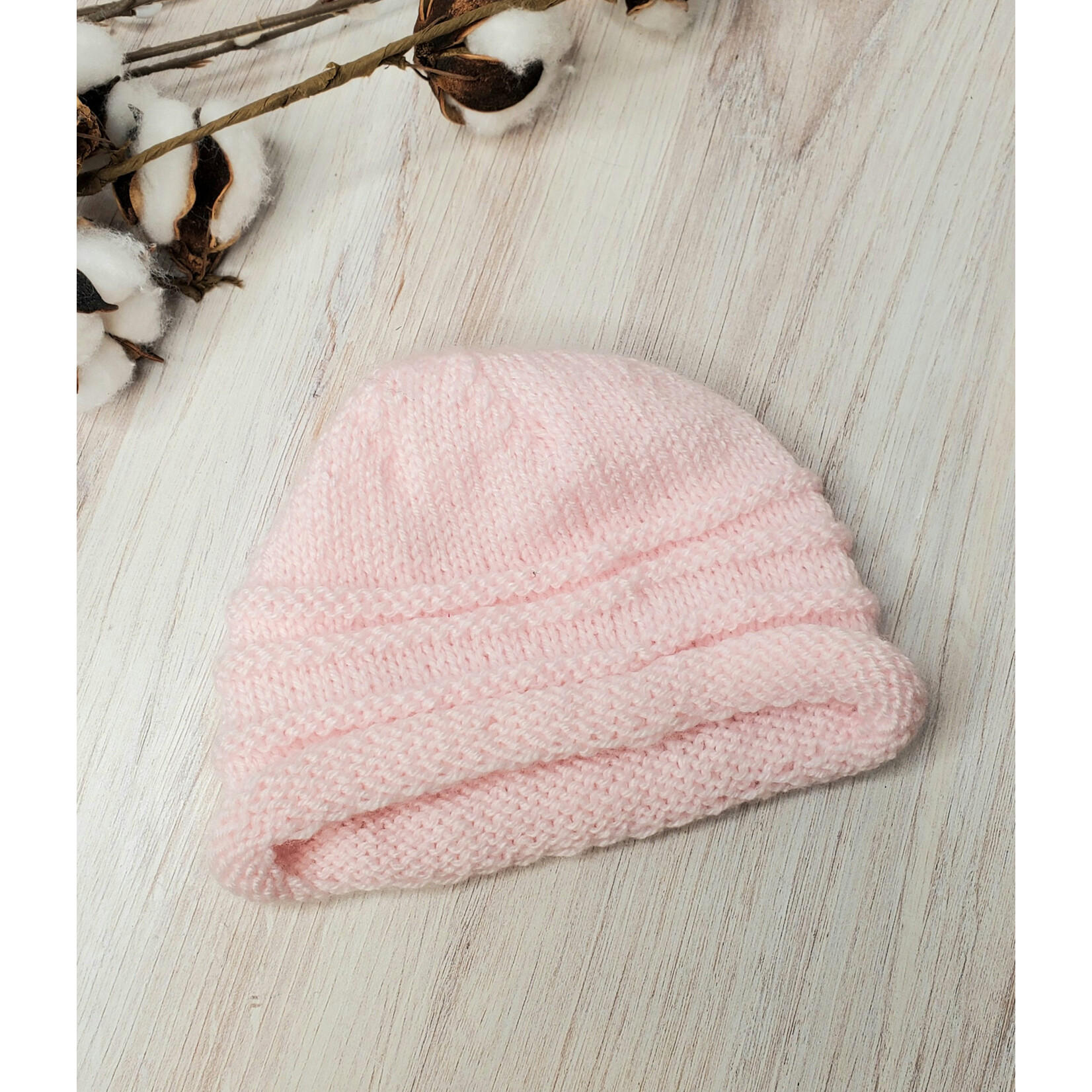 Roan's Repertoire Baby Hat -Pale Pink  - 3-12 mos. - hand knit