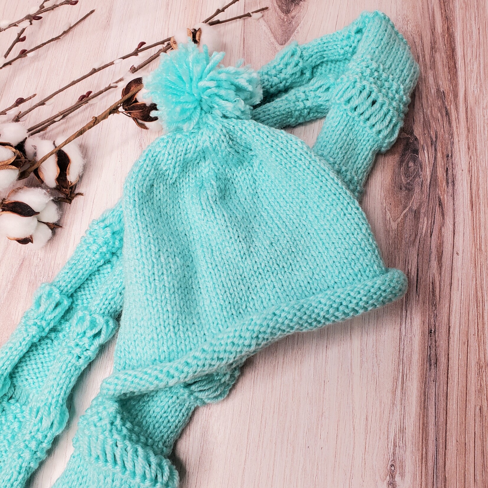 Roan's Repertoire Teal Kids Hat & Scarf Set - size 2-4 yrs. - hand knit