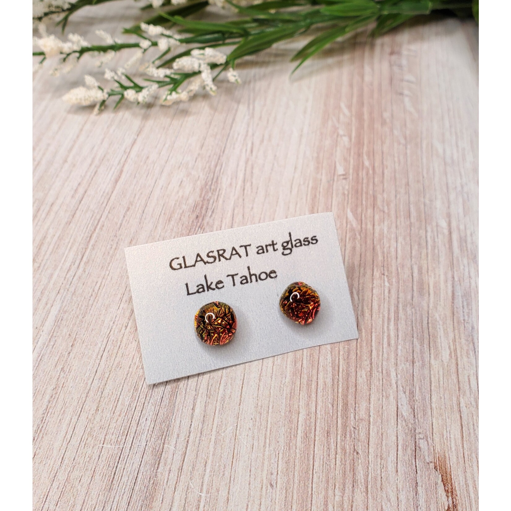 Glas Rat Art Glass Dichroic Glass Post Earrings - red crackle