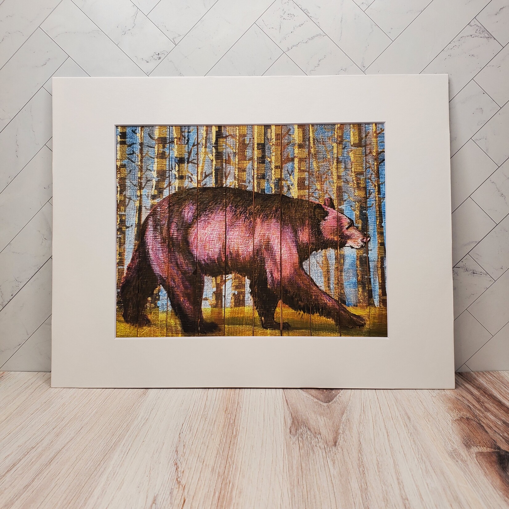 Sara L Smith "Wilding Reclaimed - Walking Bear Pink" - Pigment Ink Print