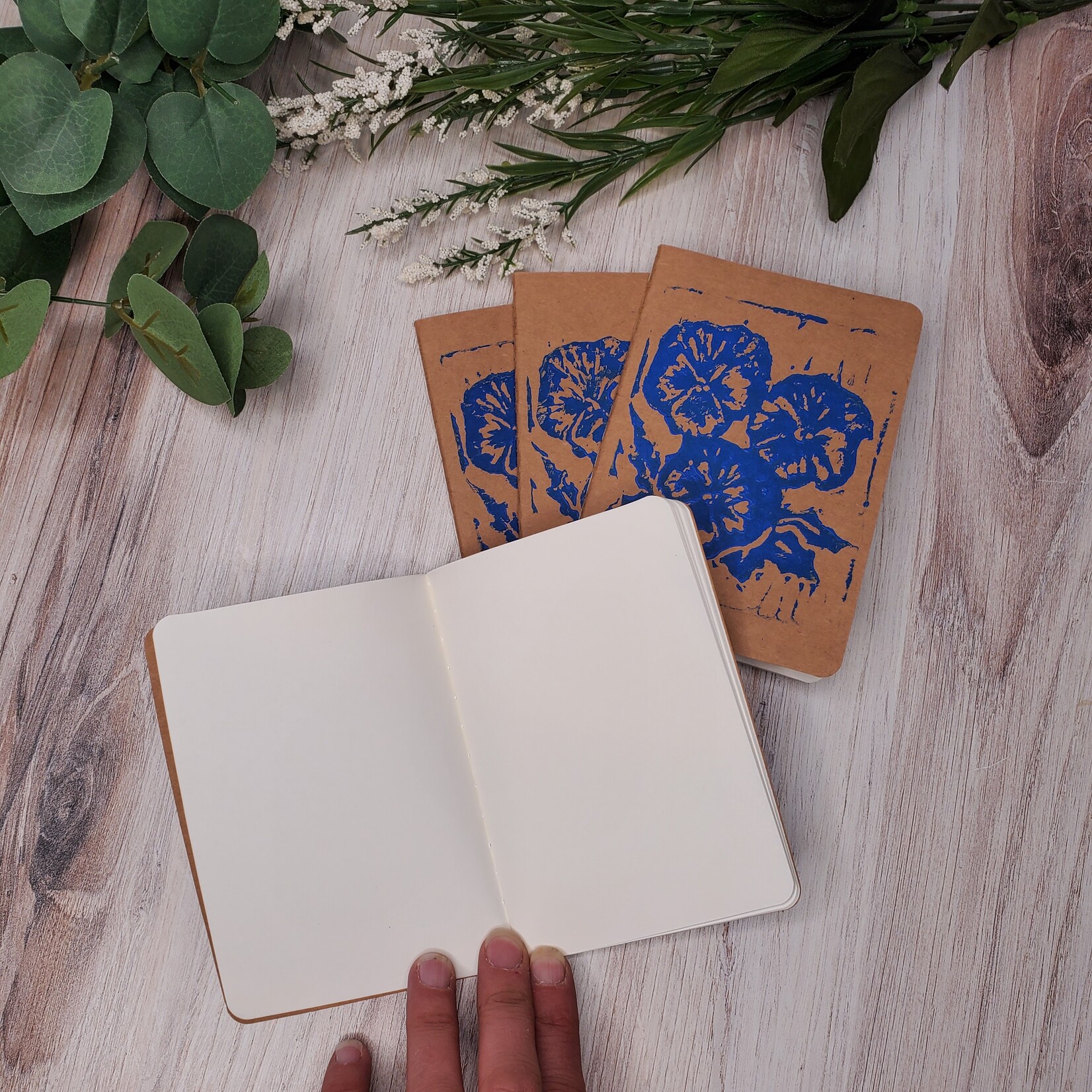 3 Crows Designs Mini Notebooks with Blue Flower Print