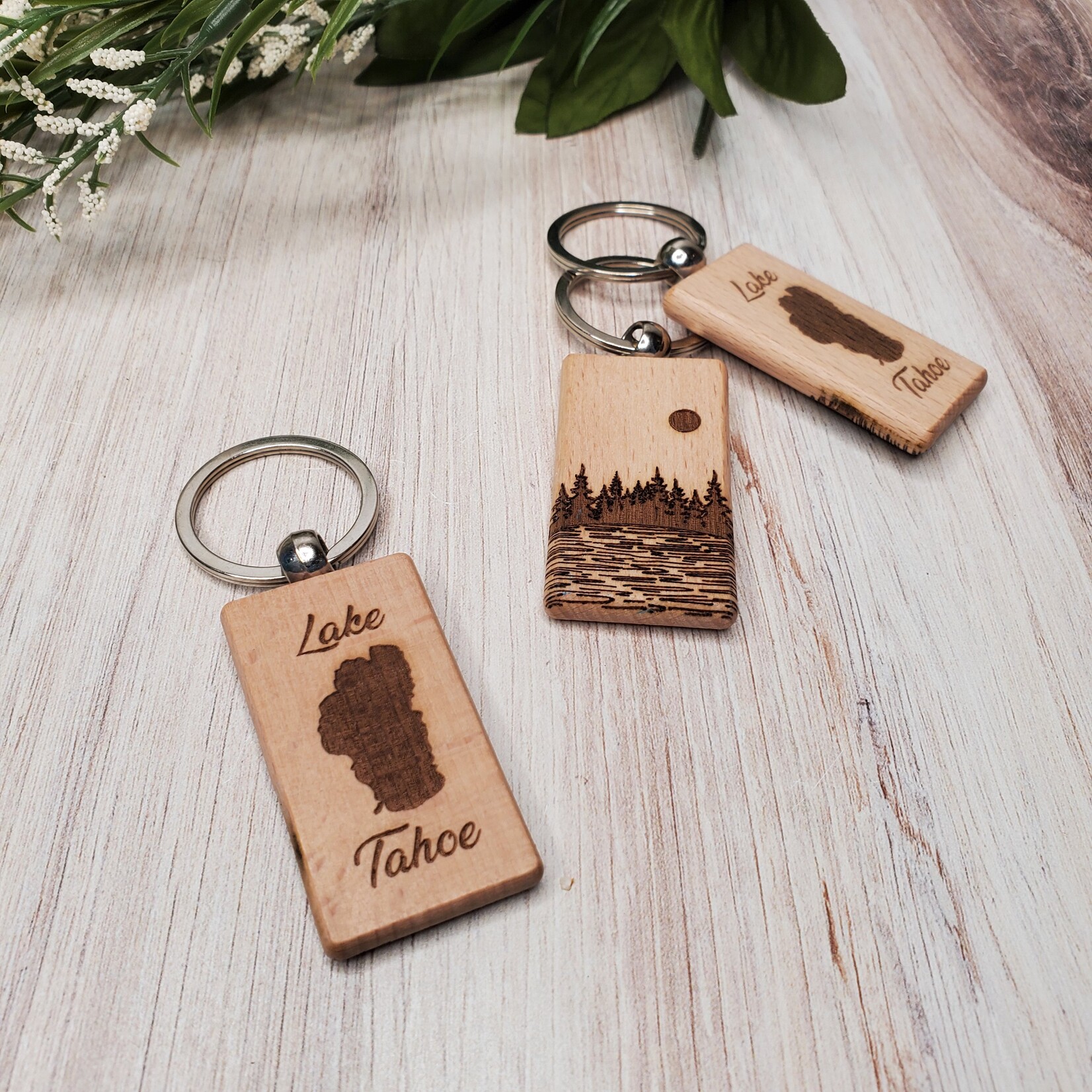 Logan Greenwood Lake Tahoe Keychain - trees & lake on back