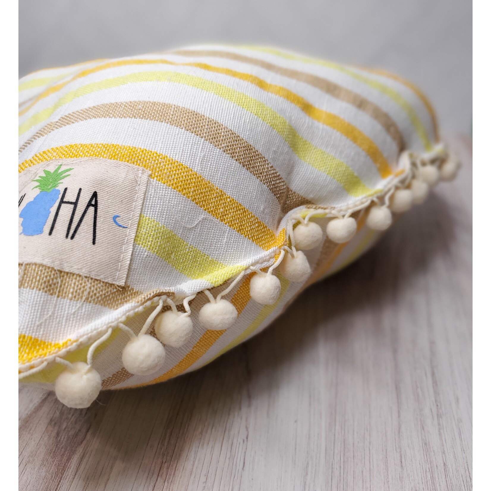 Tahloha Striped Heart Pillow - Yellow & White
