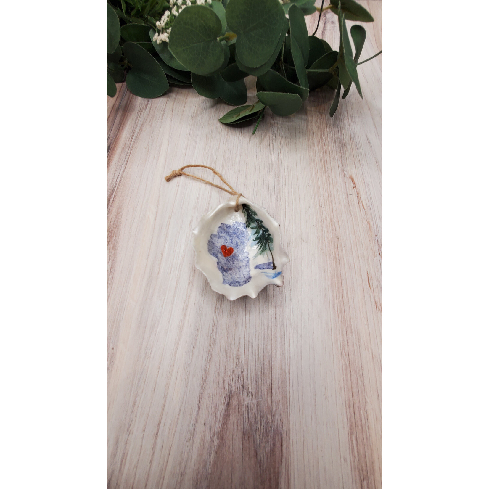 Sue Pemberton Oyster Shell Ski Ornament- Smalls