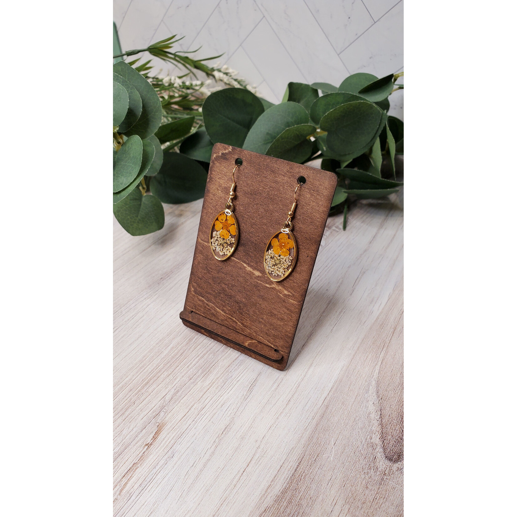 Evi Studio Botanical Earrings - Orange & White Ovals