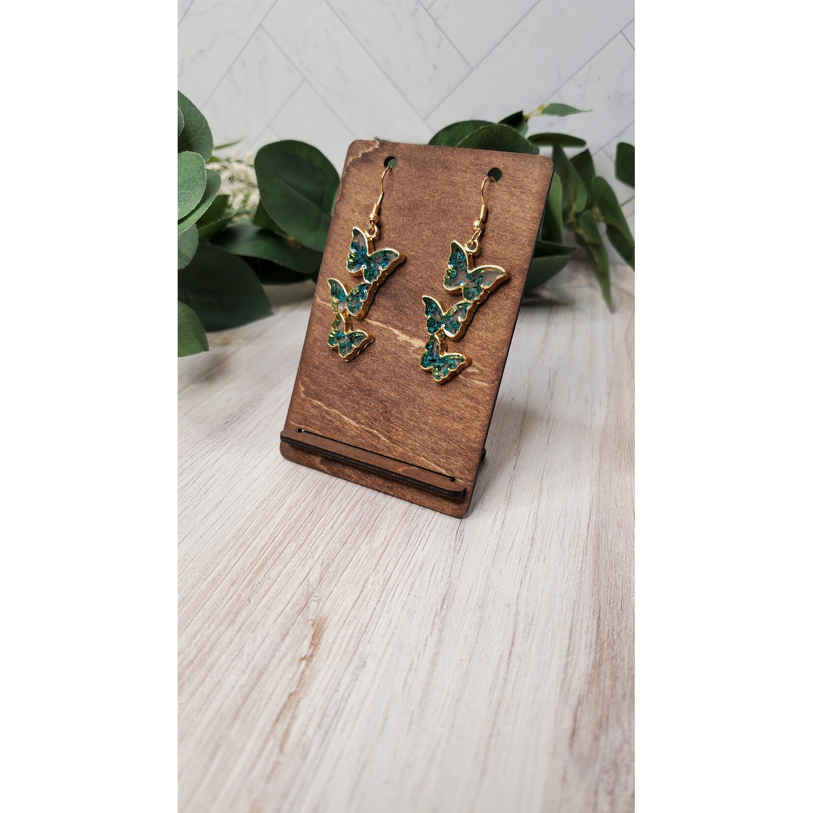 Evi Studio Botanical Earrings - Green Butterflies