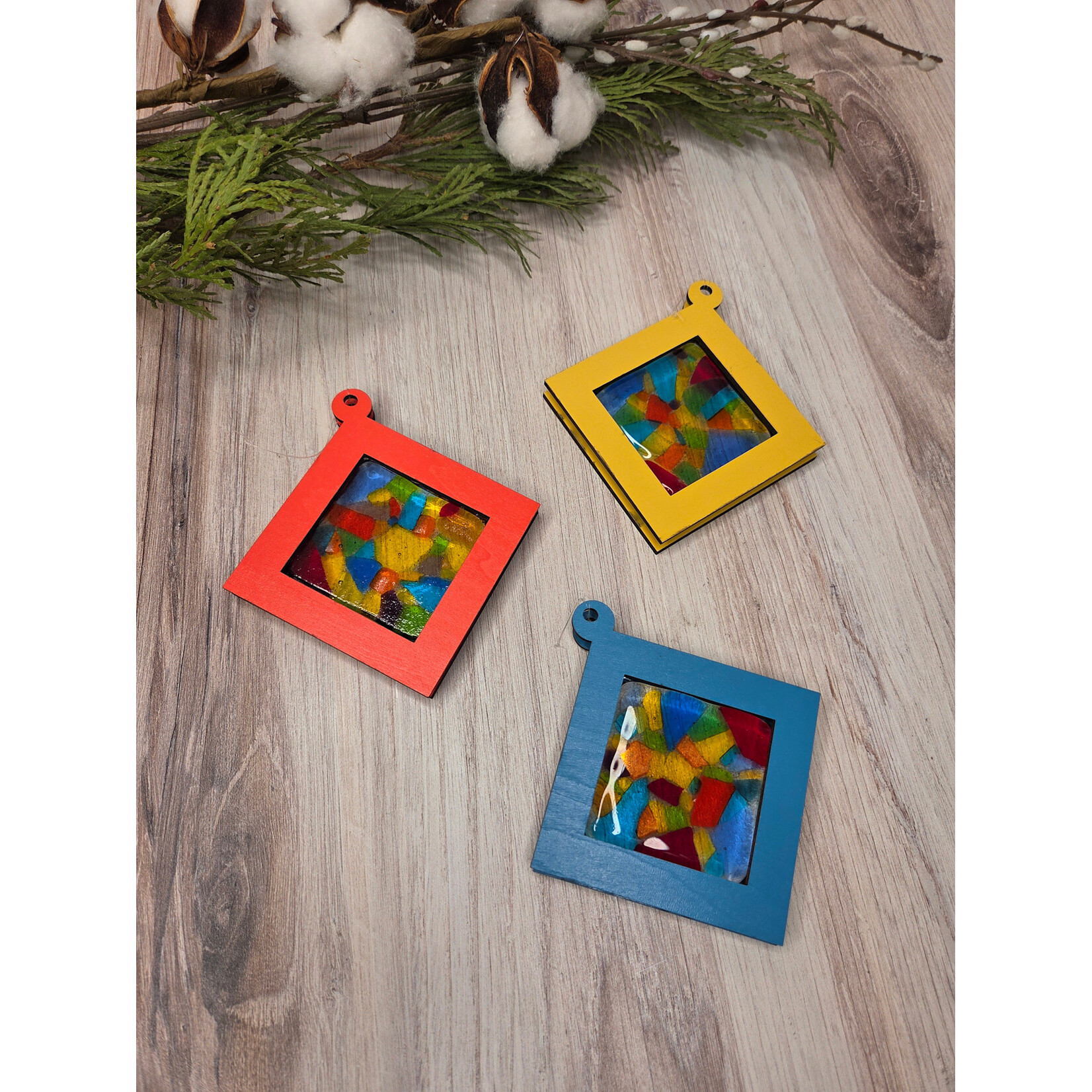 LoKo Square Glass & Wood Ornaments