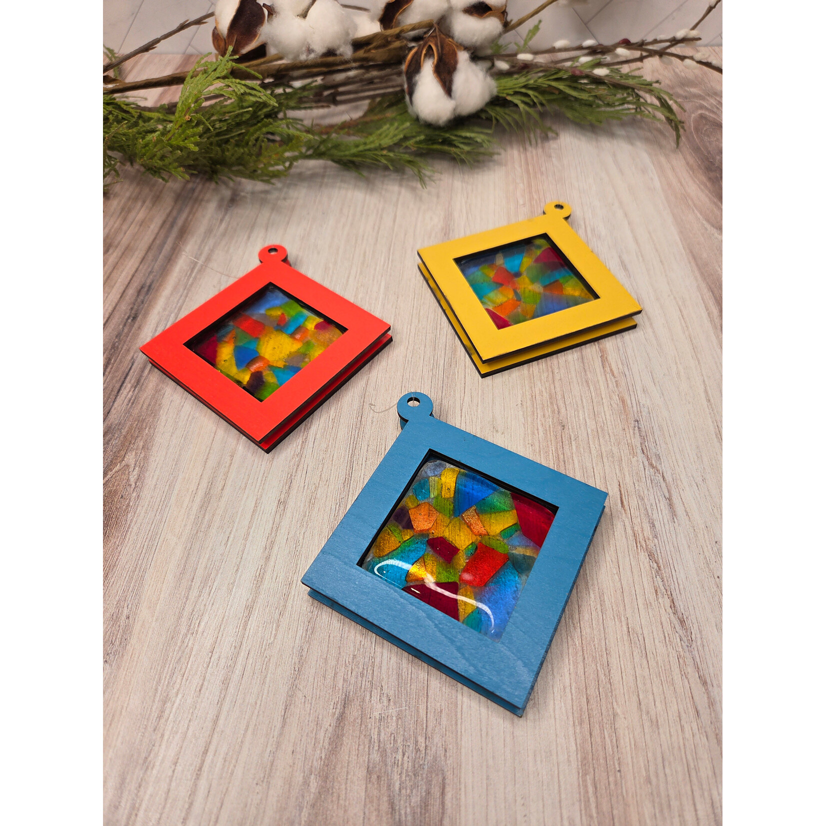 LoKo Square Glass & Wood Ornaments