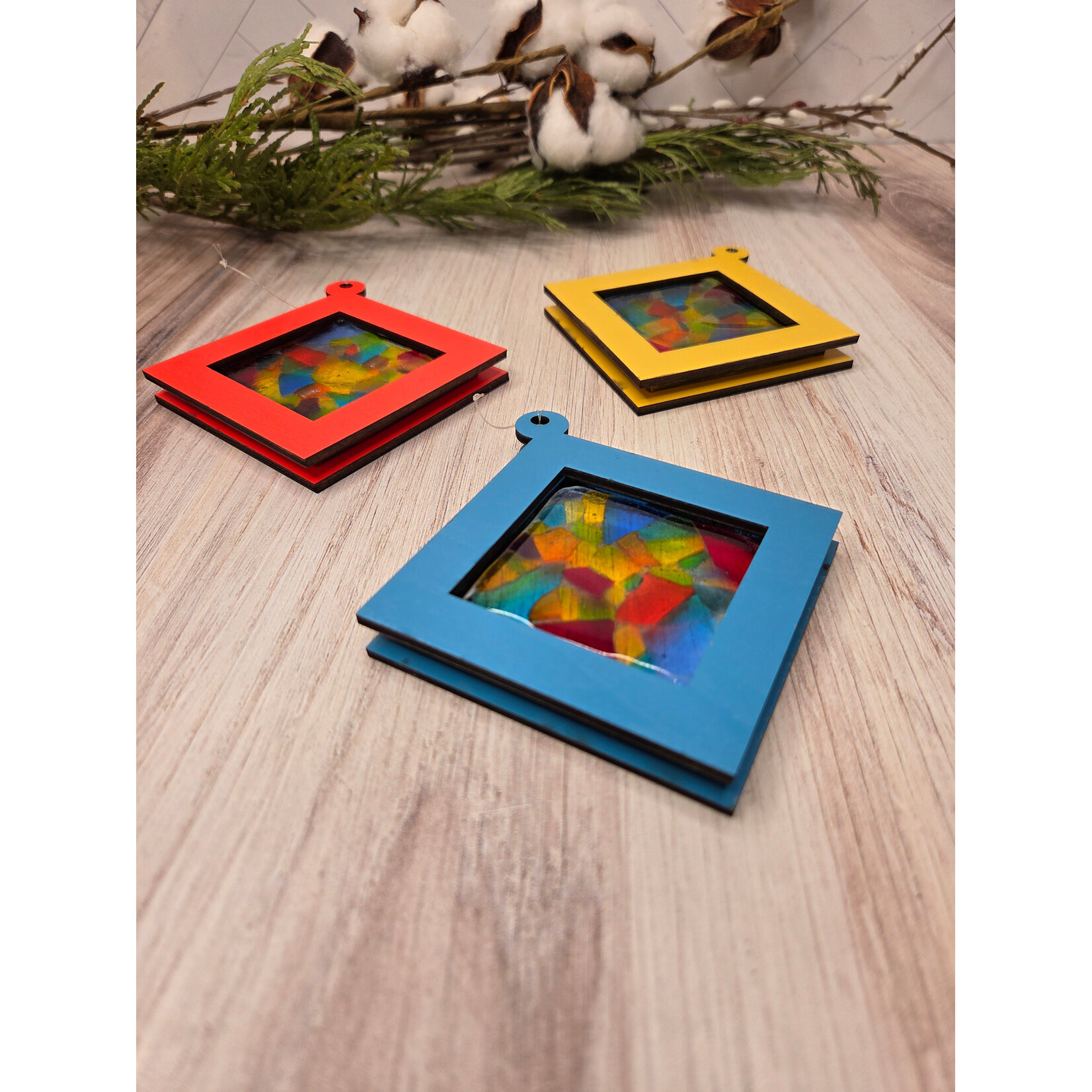 LoKo Square Glass & Wood Ornaments