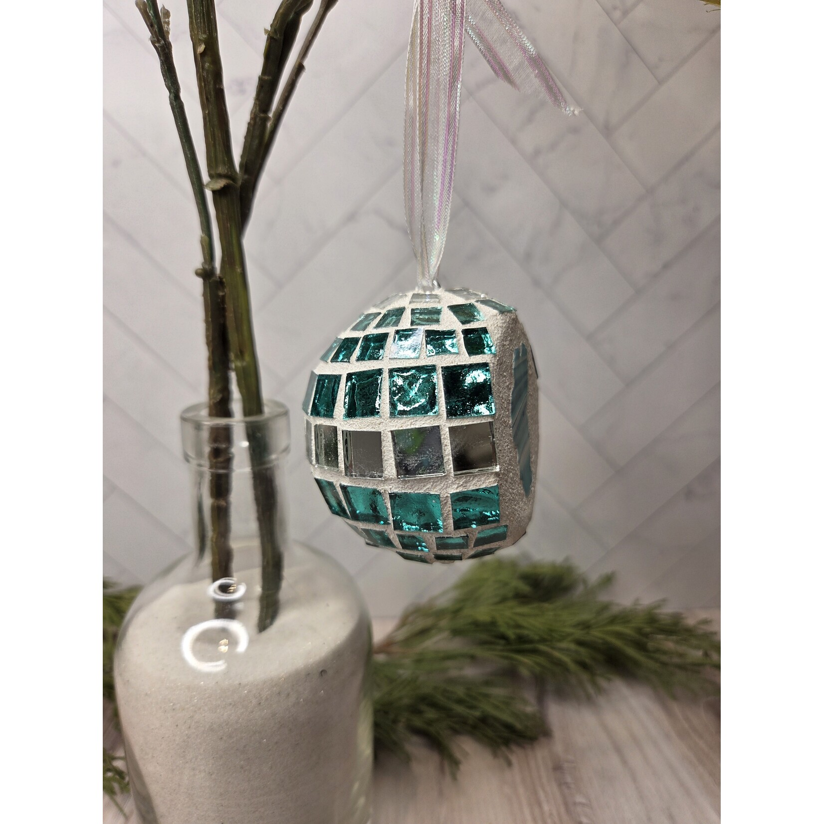 Brewster Mosaics Disco Ball Ornament - Lake Tahoe - Turquoise