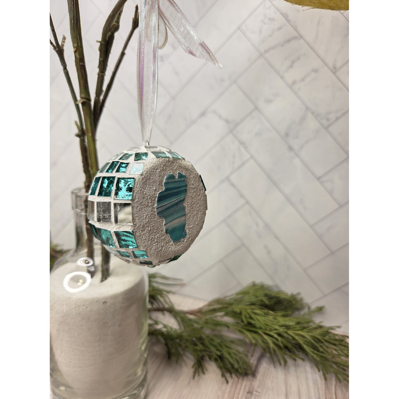 Brewster Mosaics Disco Ball Ornament - Lake Tahoe - Turquoise