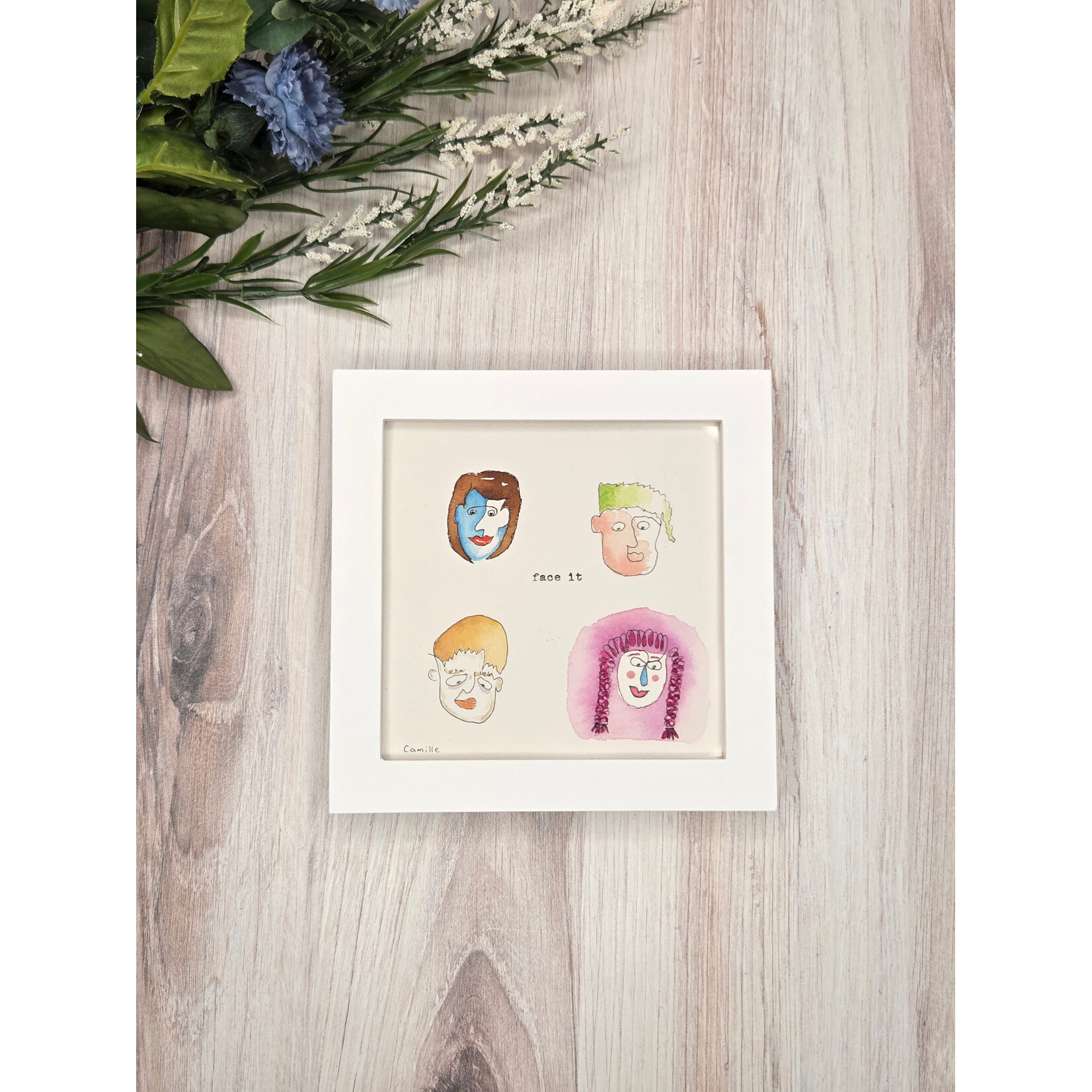 Handmade by Camille "Face It" - mini framed original - 6x6"