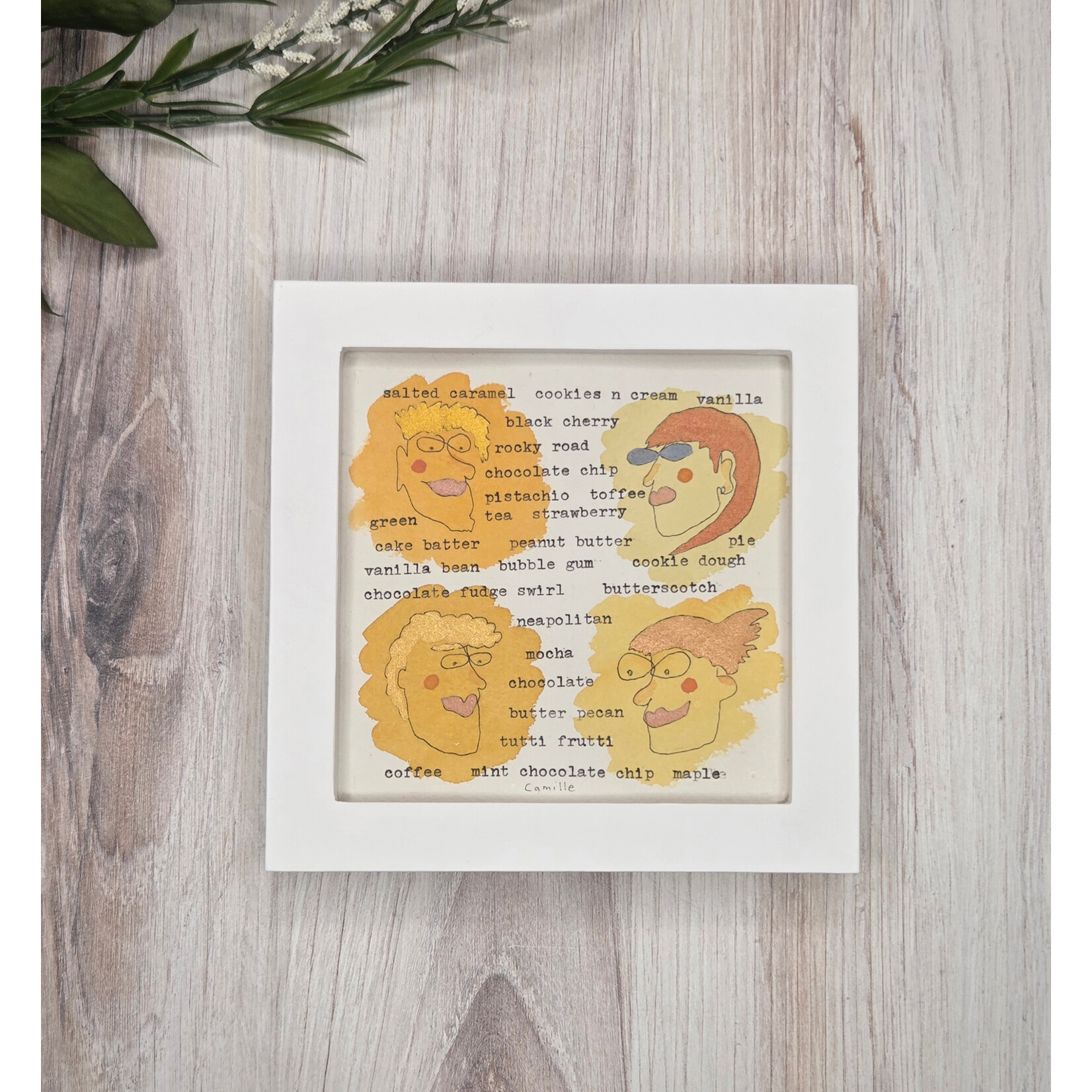 Handmade by Camille "Everybody Loves Ice Cream" - framed original - mini 6x6"