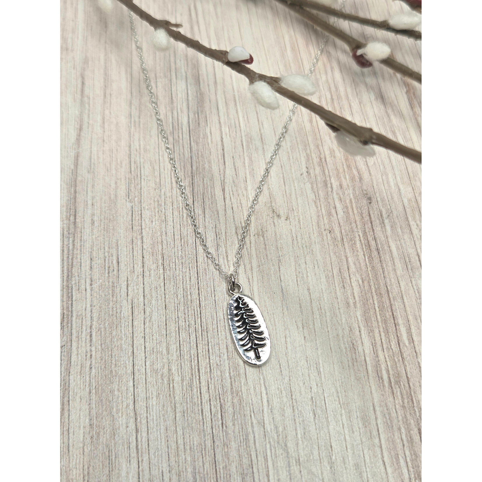 Evi Studio Oval Pine Pendant Necklace - stainless steel