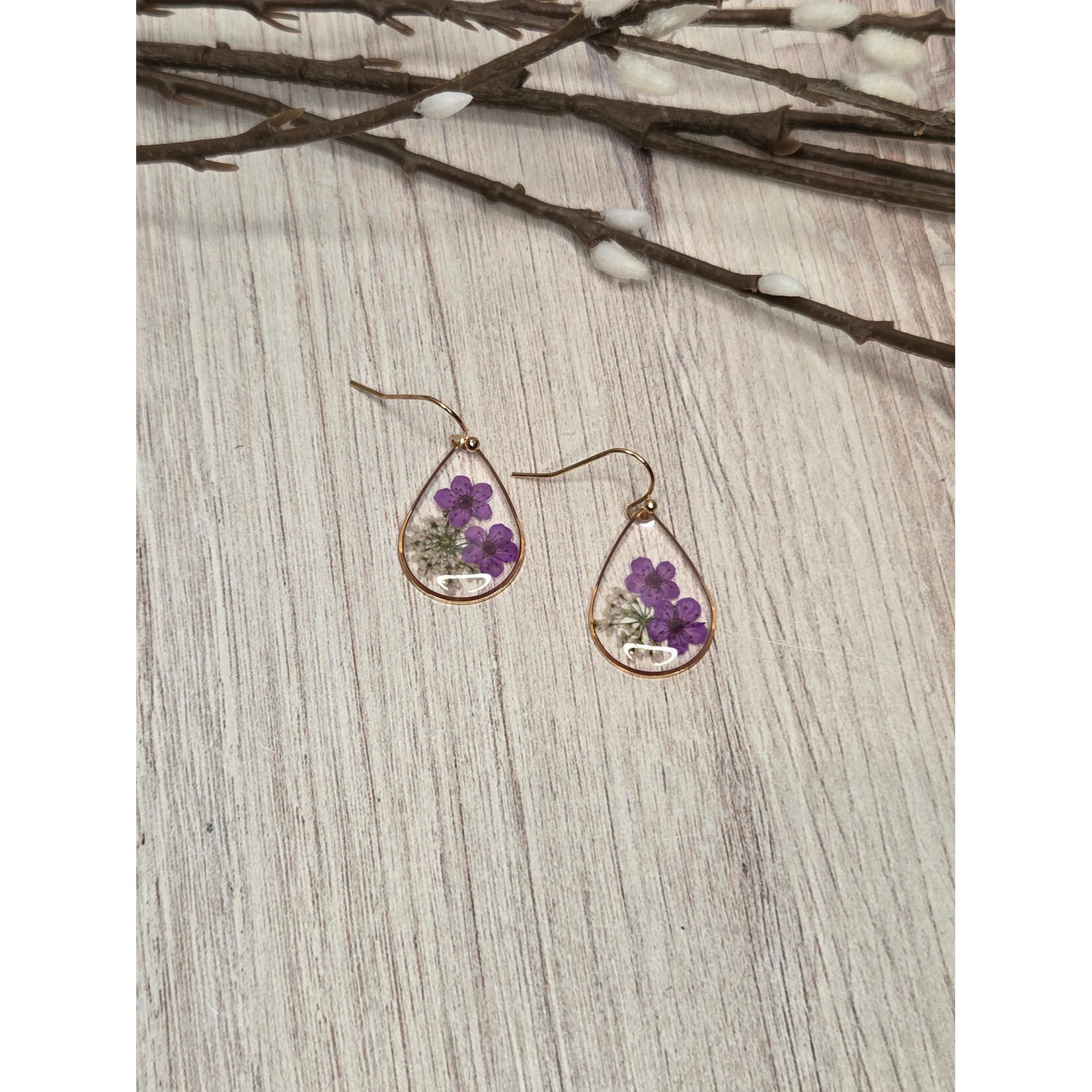 Evi Studio Botanical Earrings - Purple & White Teardrops