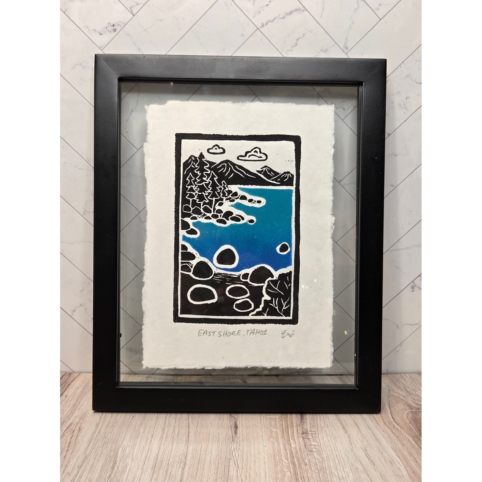 Evi Studio "East Shore Tahoe" - Framed Linocut Print