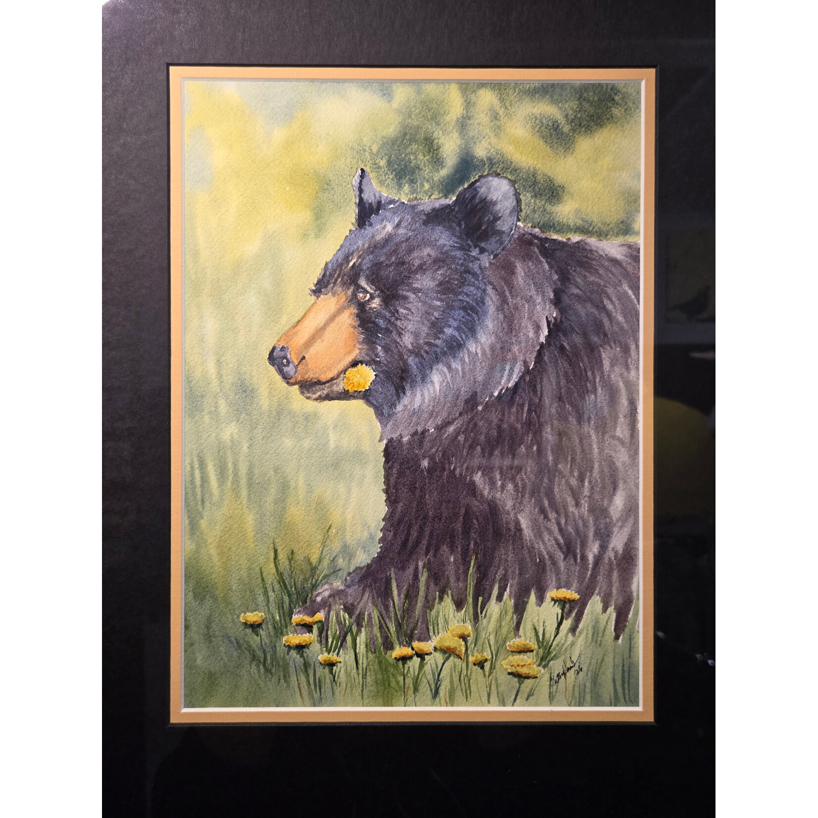 Betsy Hambleton "Dandelion Bear" - watercolor - 18x14" framed
