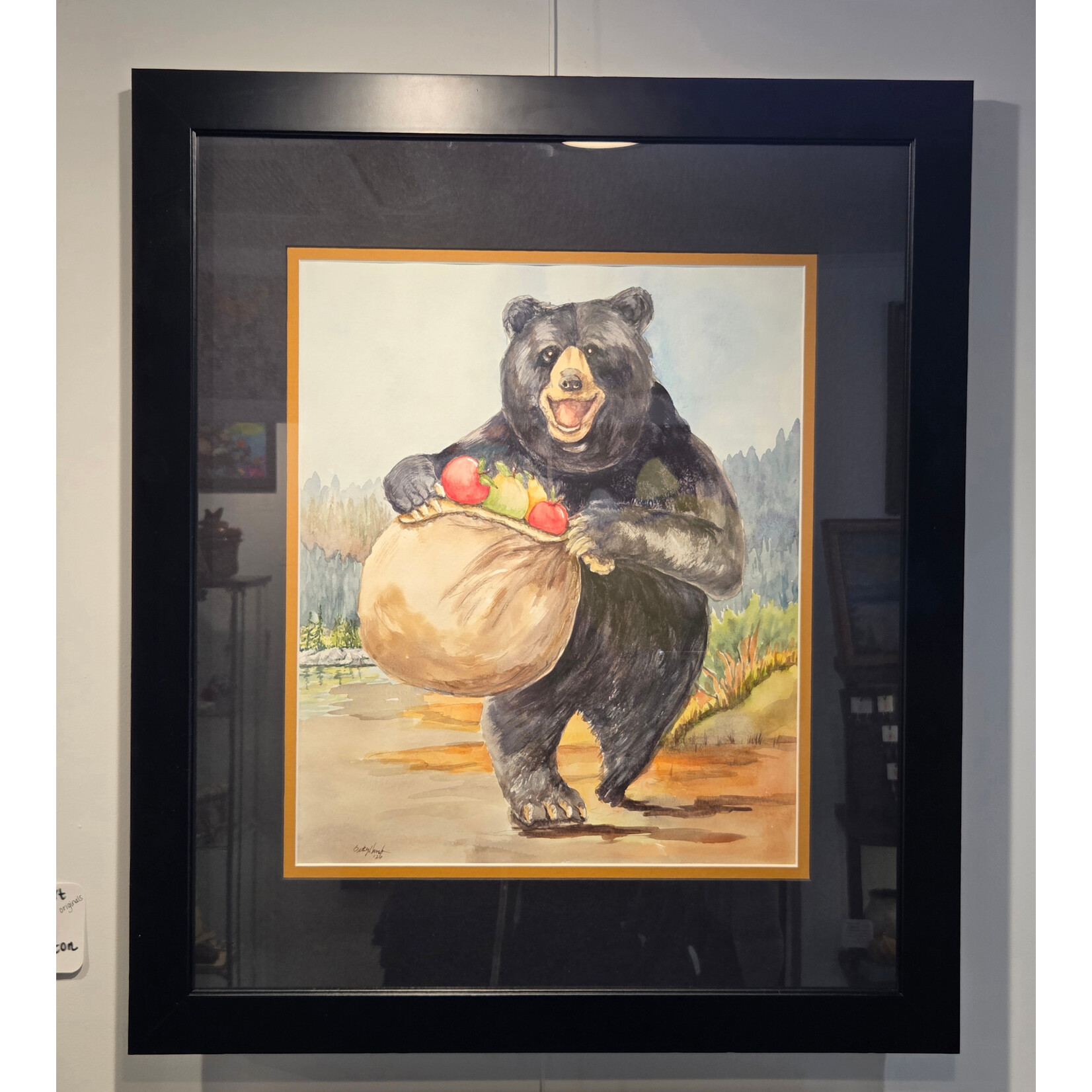 Betsy Hambleton "Picnic Bear" - watercolor - 27x23" framed