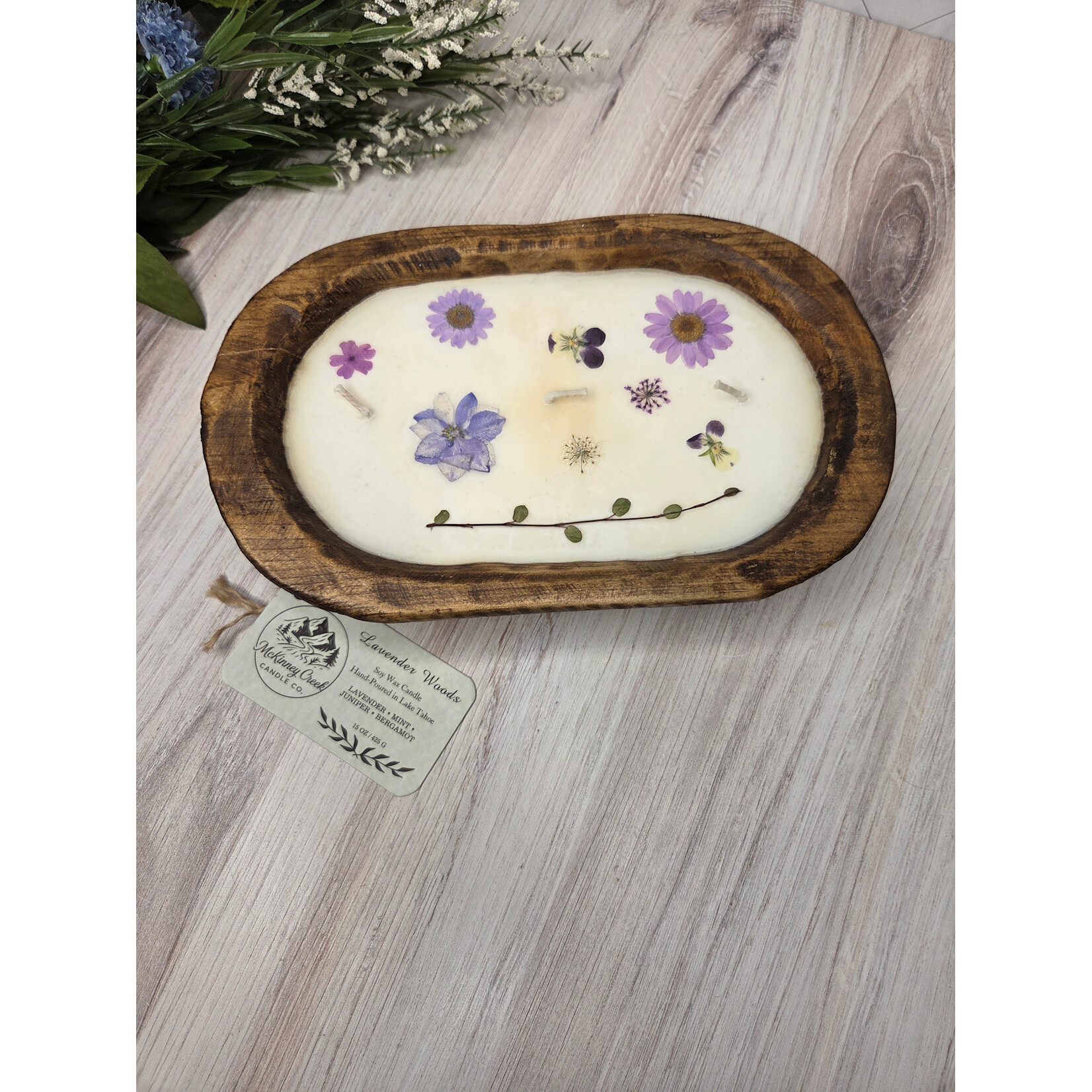 McKinney Creek Candle Company Lavender Woods - botanical wood bowl candle
