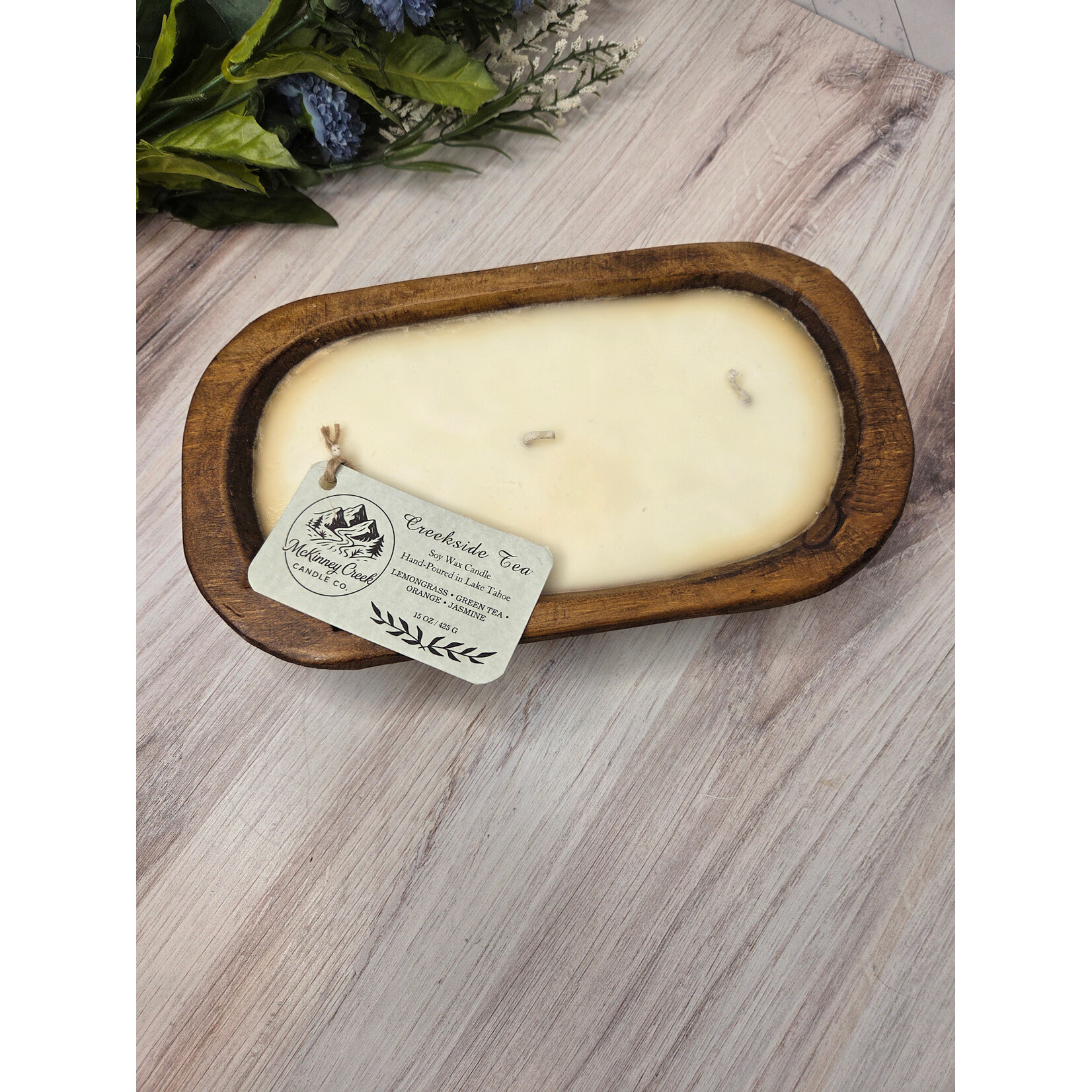 McKinney Creek Candle Company Creekside Tea - classic wood bowl candle